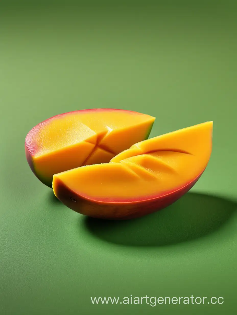 Fresh-African-Mango-Slice-on-Vibrant-Green-Background