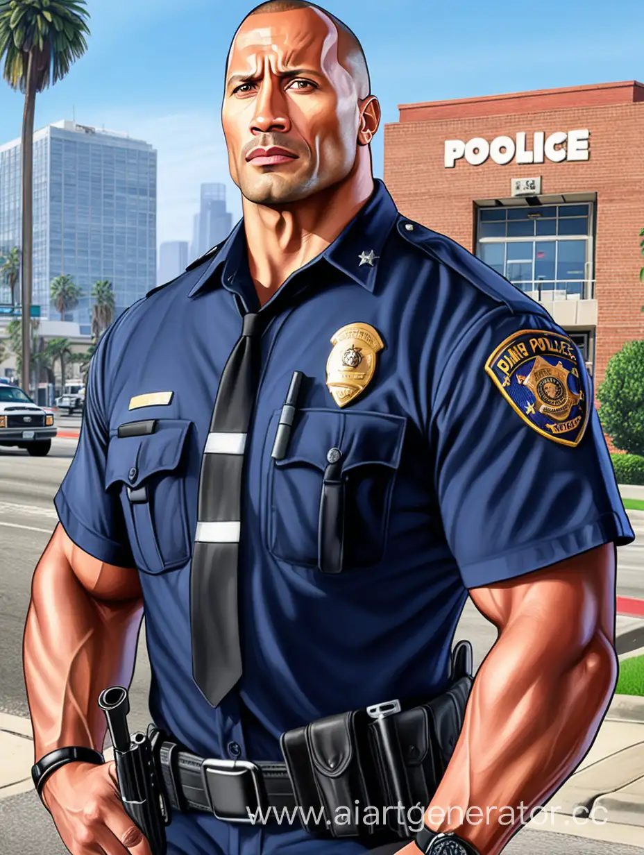 Нарисуй полицейского из ГТА 5 Онлайн похожего на Двейн Скалу Джонсона, на фоне полицейский участок