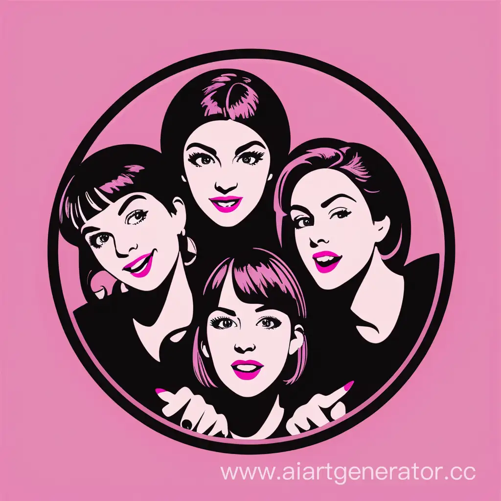 Эмблема-логотип для женской команды из четырёх человек по сценической комедийной импровизации. Цвета черно-розовые, стиль графический