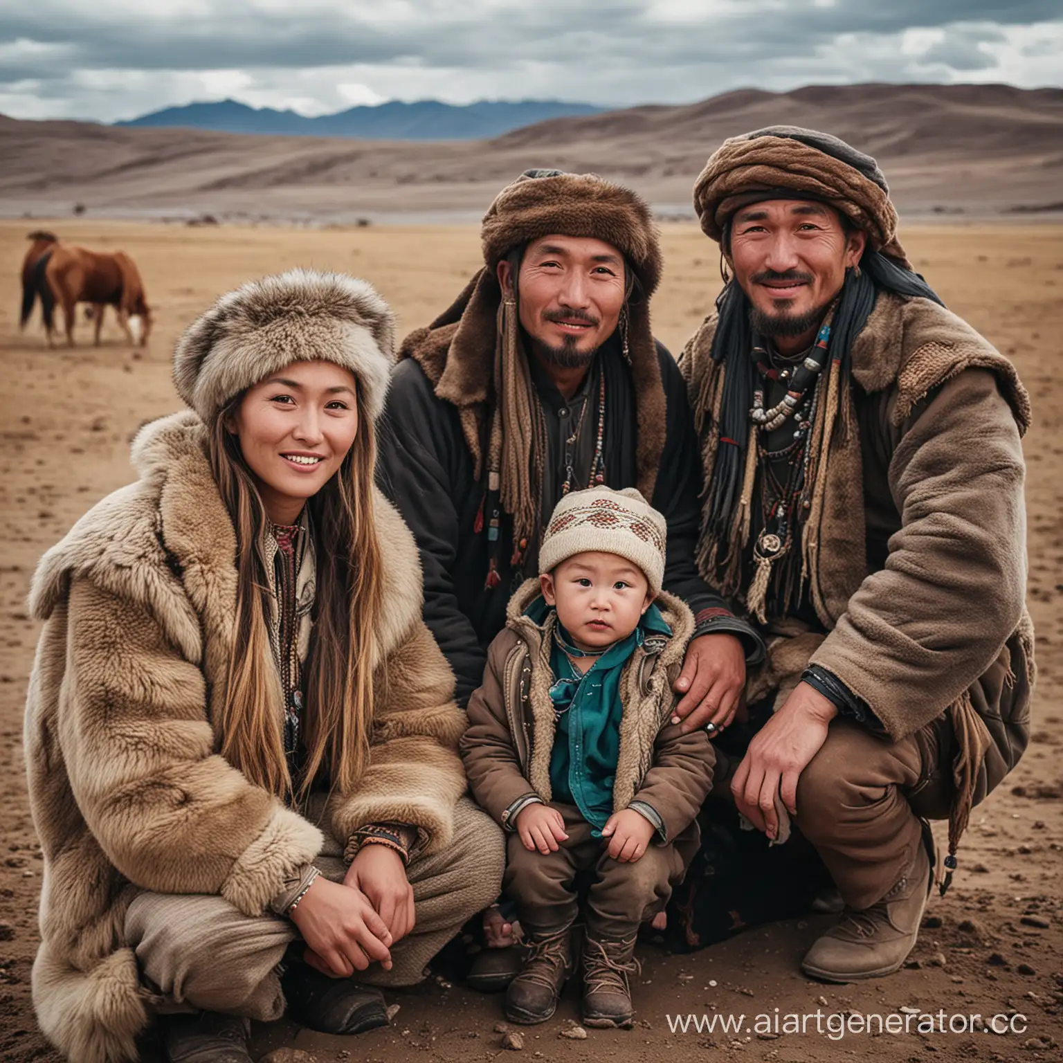 Nomadic-Kazakh-Man-with-Family-Portrait-of-Traditional-Lifestyle-and-Unity