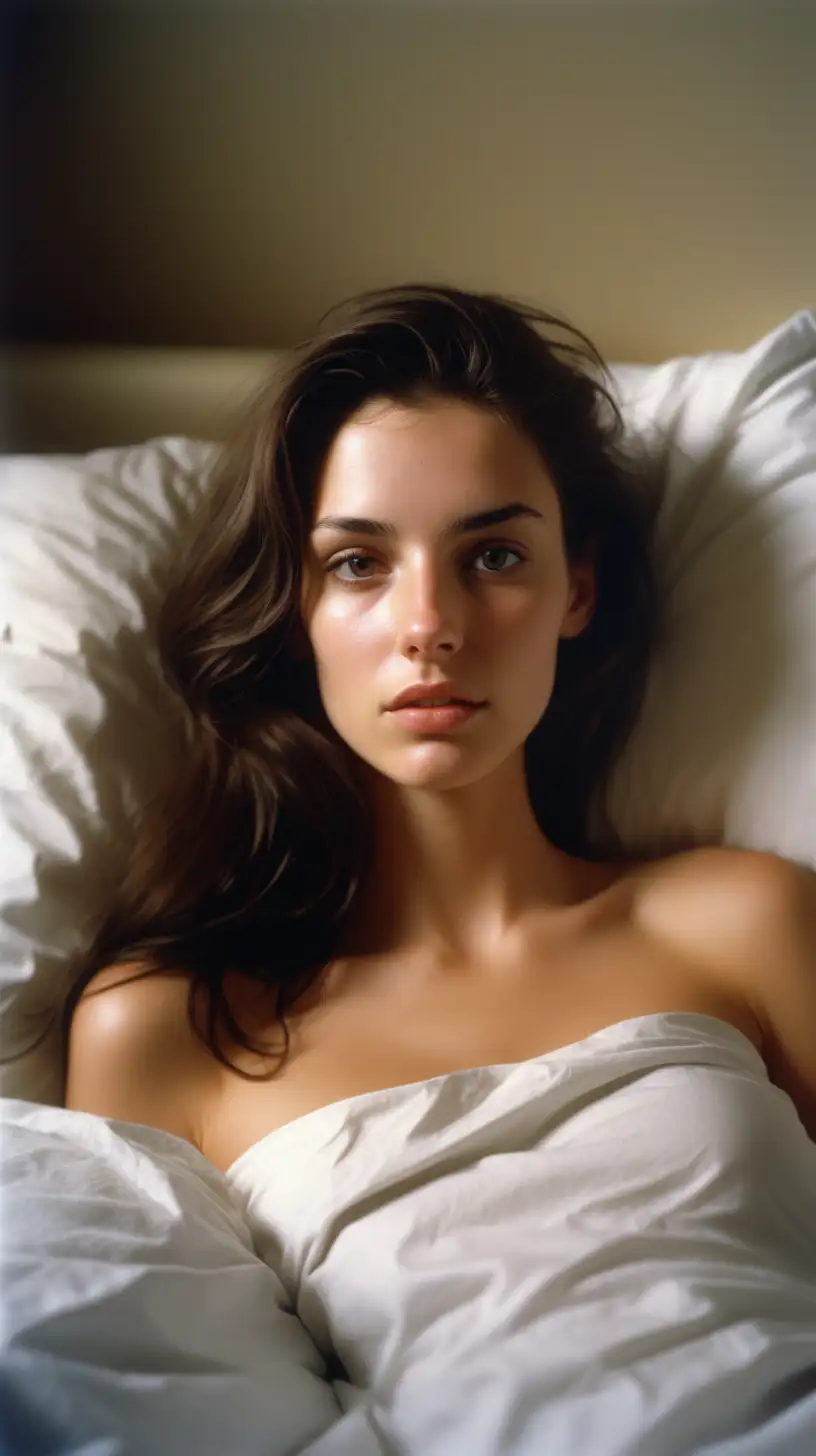 Ill Brunette Model Resting in Bed Kodak Gold 400 Film