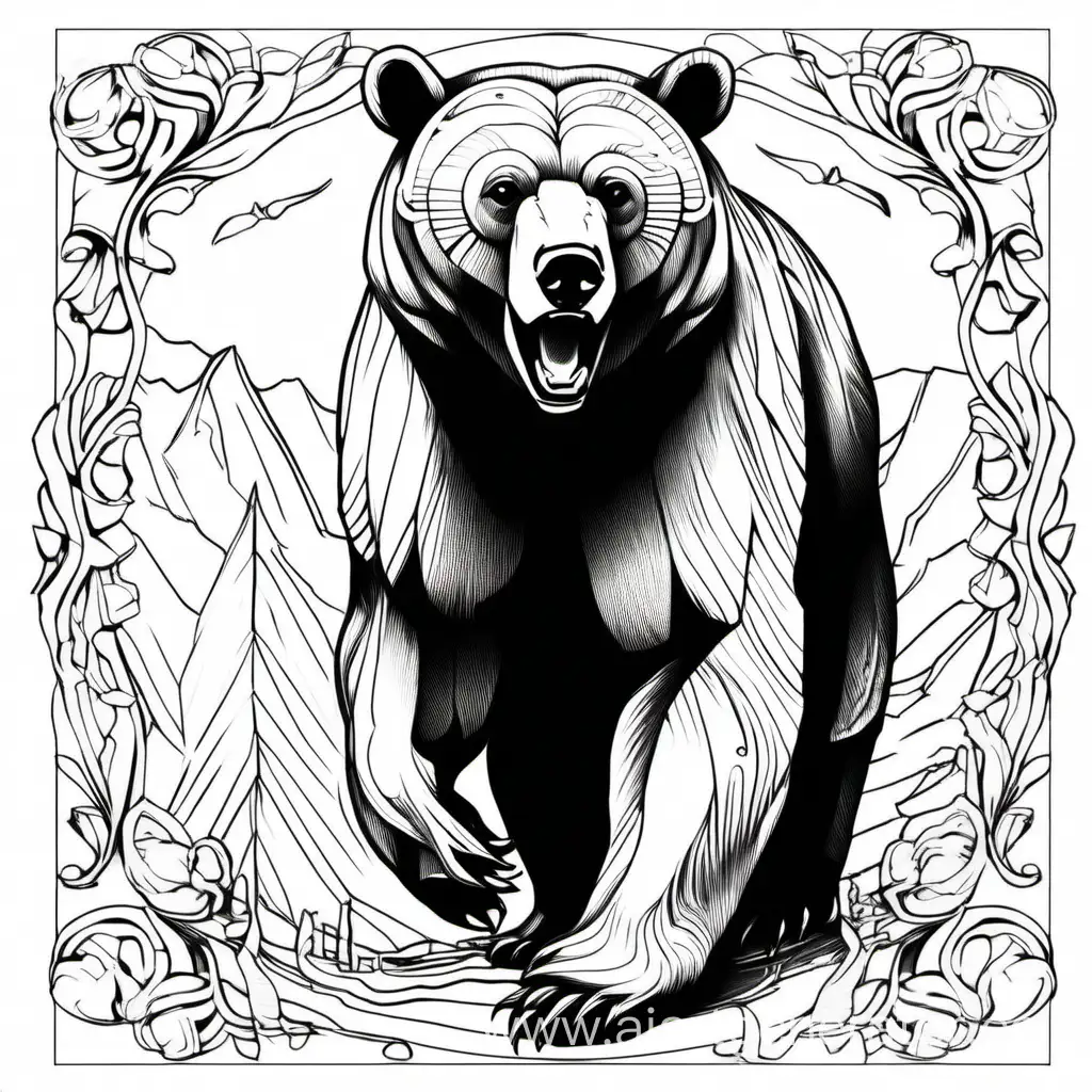 Контурный рисуунок,  медведь, для грравиировкки