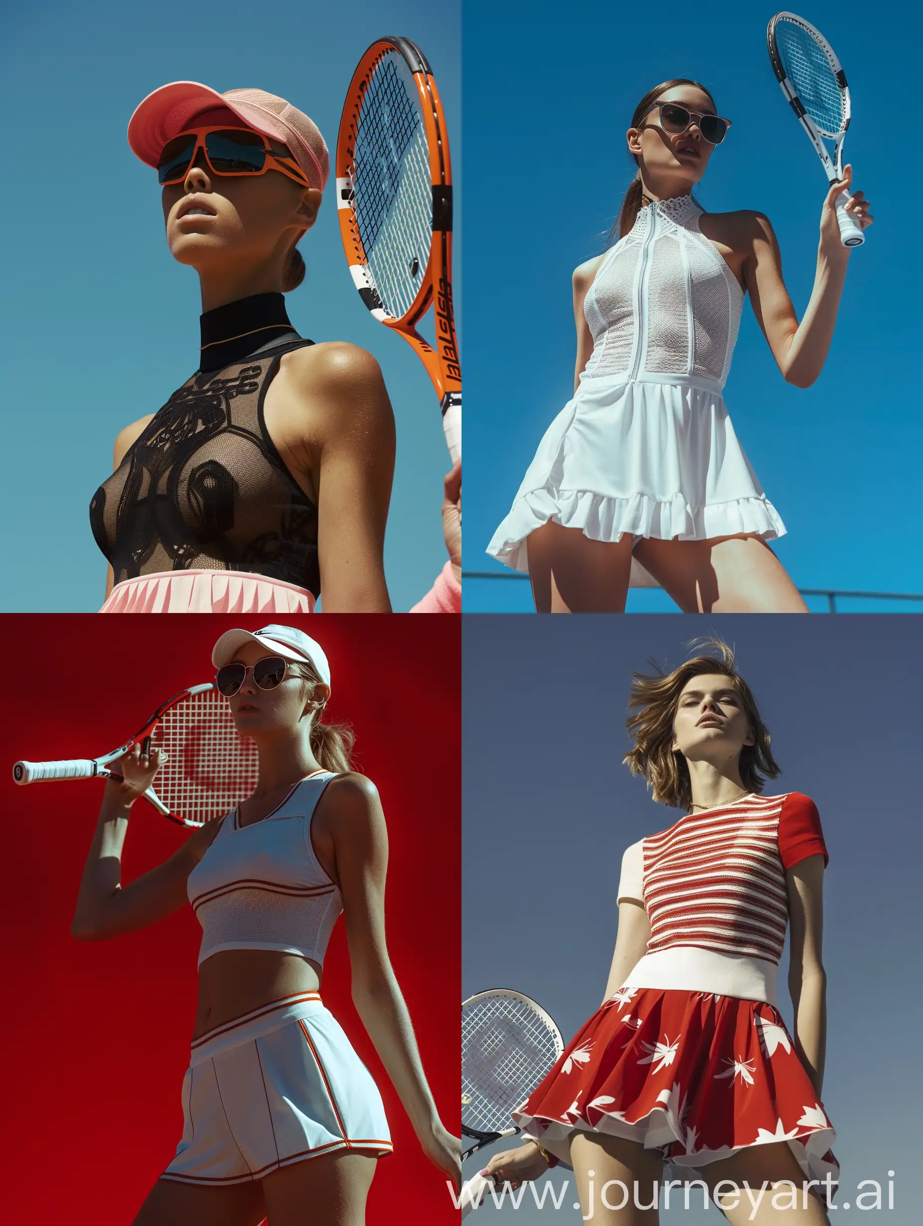 Elegant-Women-in-High-Fashion-Tennis-Outfits-on-a-Sunlit-Court