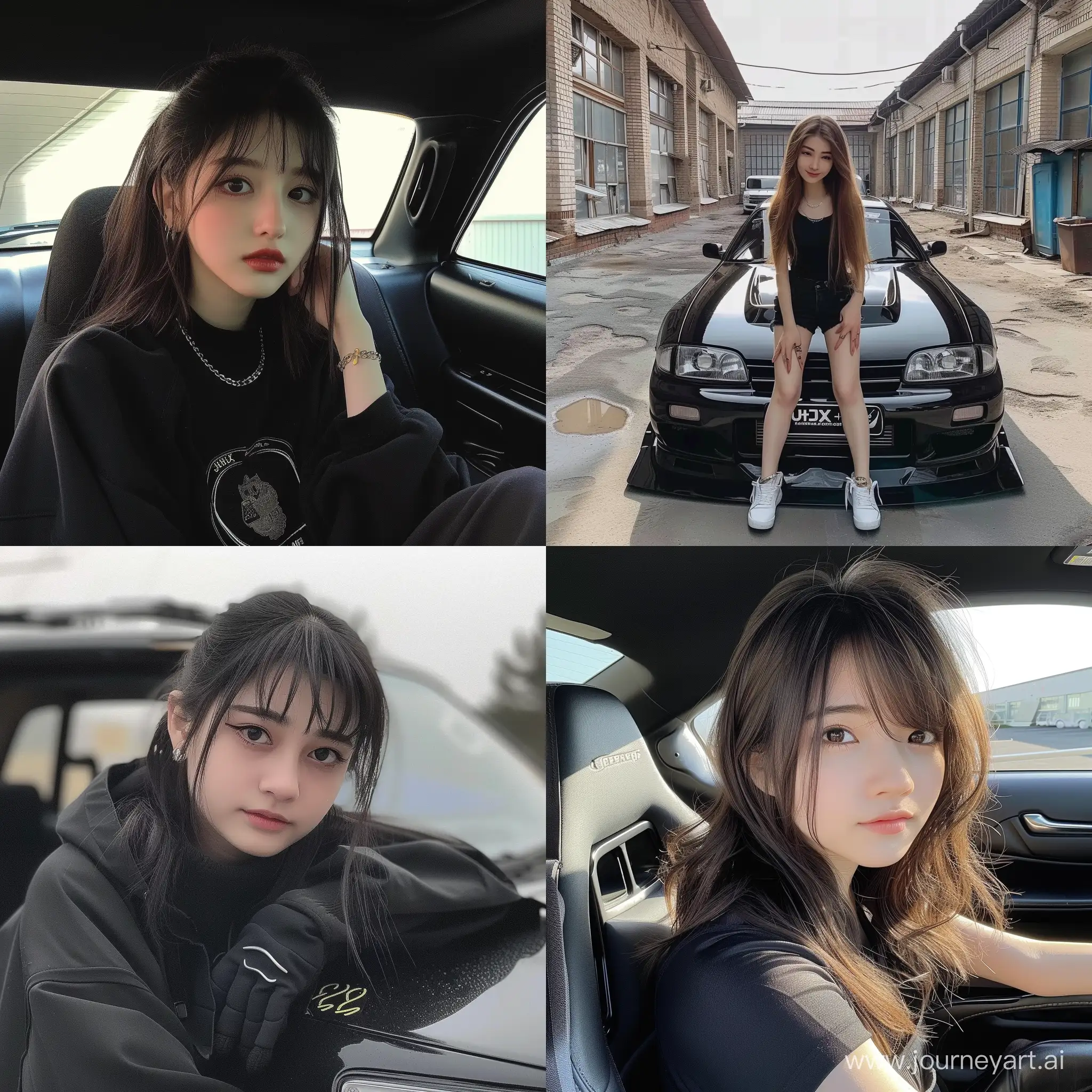 Adorable-Japanese-Girl-with-Black-Mark2-JZX81-Car-in-Kazakhstan