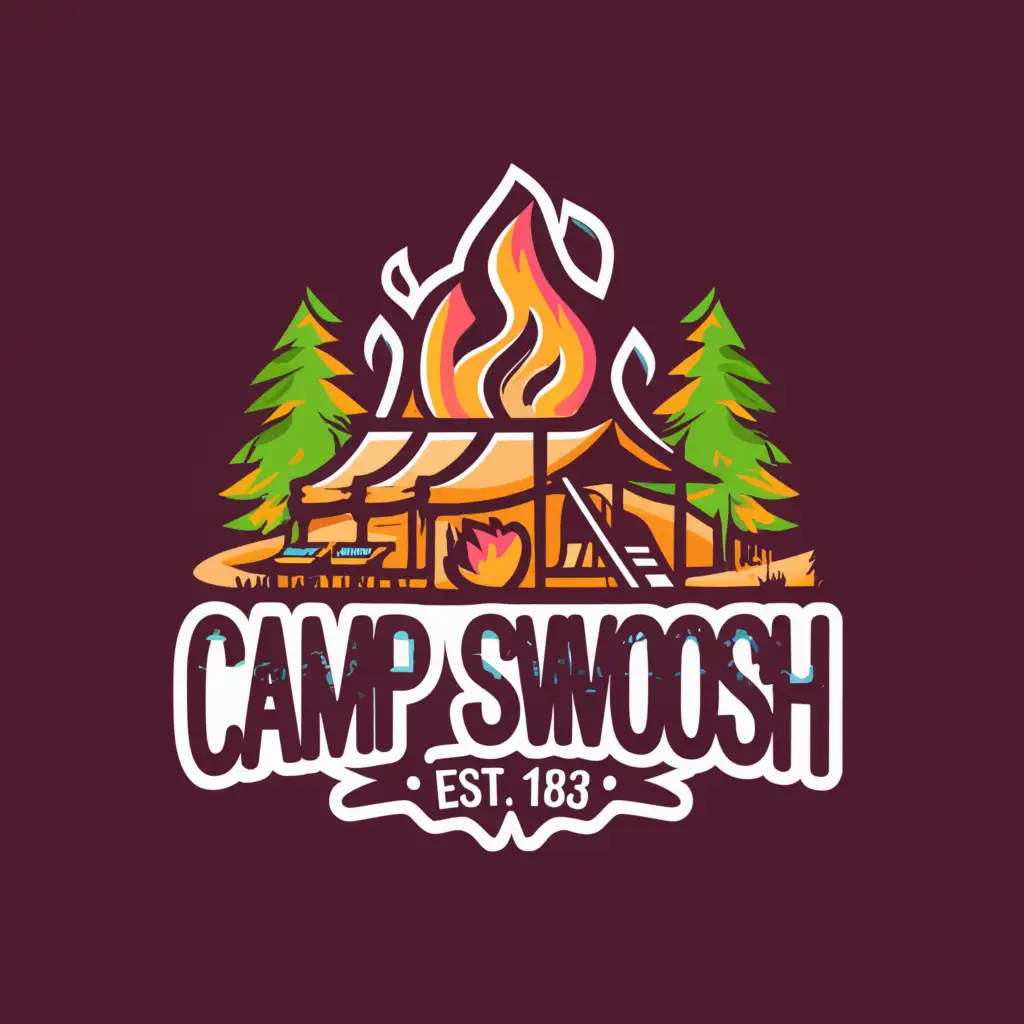 a logo design,with the text "Camp Swoosh", main symbol:Summer Camp,complex,be used in Events industry,clear background