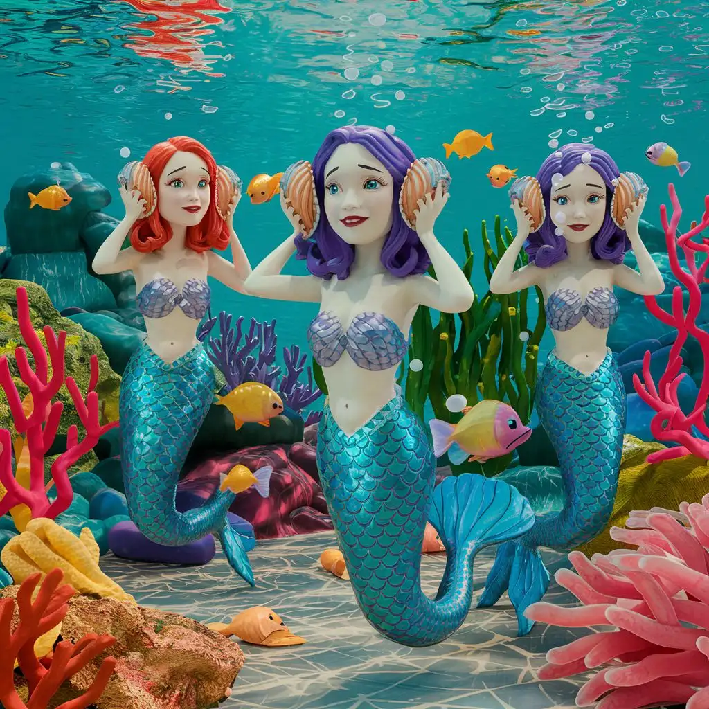 Whimsical underwater scenes with mermaids, seashells, and shimmering scales.