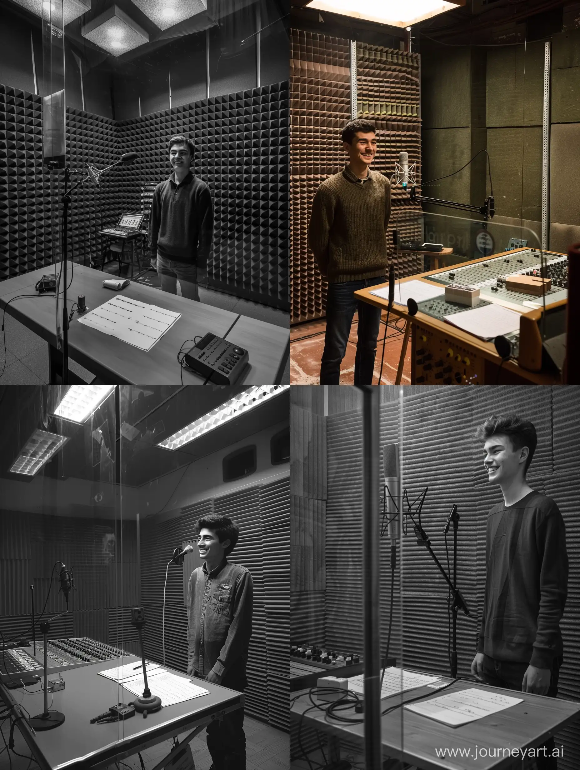 Young-Male-Radio-Speaker-Smiling-in-Dimly-Lit-Recording-Room