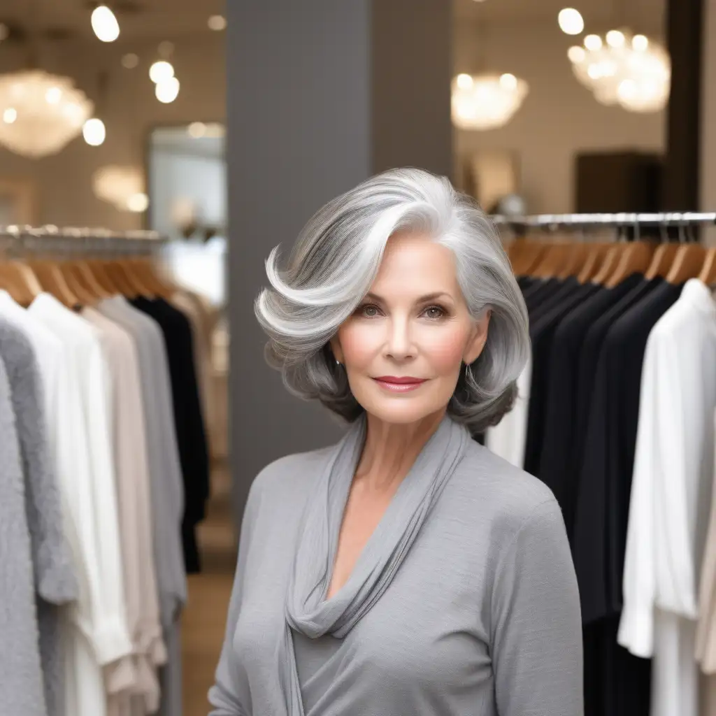  Their luscious grey hair perfectly complements their flawless, glowing skin, defying any preconceived notions of aging. As you browse through the boutique's collection, you can't help but admire the curated display of clothing, accessories, and skincare products that cater to these mature and fashion-forward ladies. They embody a style that seamlessly blends sophistication, comfort, and individuality. The realism and attention to detail in their appearance are awe-inspiring, making it hard to resist the desires to emulate their grace and poise. Guided by this unexpected encounter, you find yourself irresistibly drawn towards the holiday sale section of the boutique.
