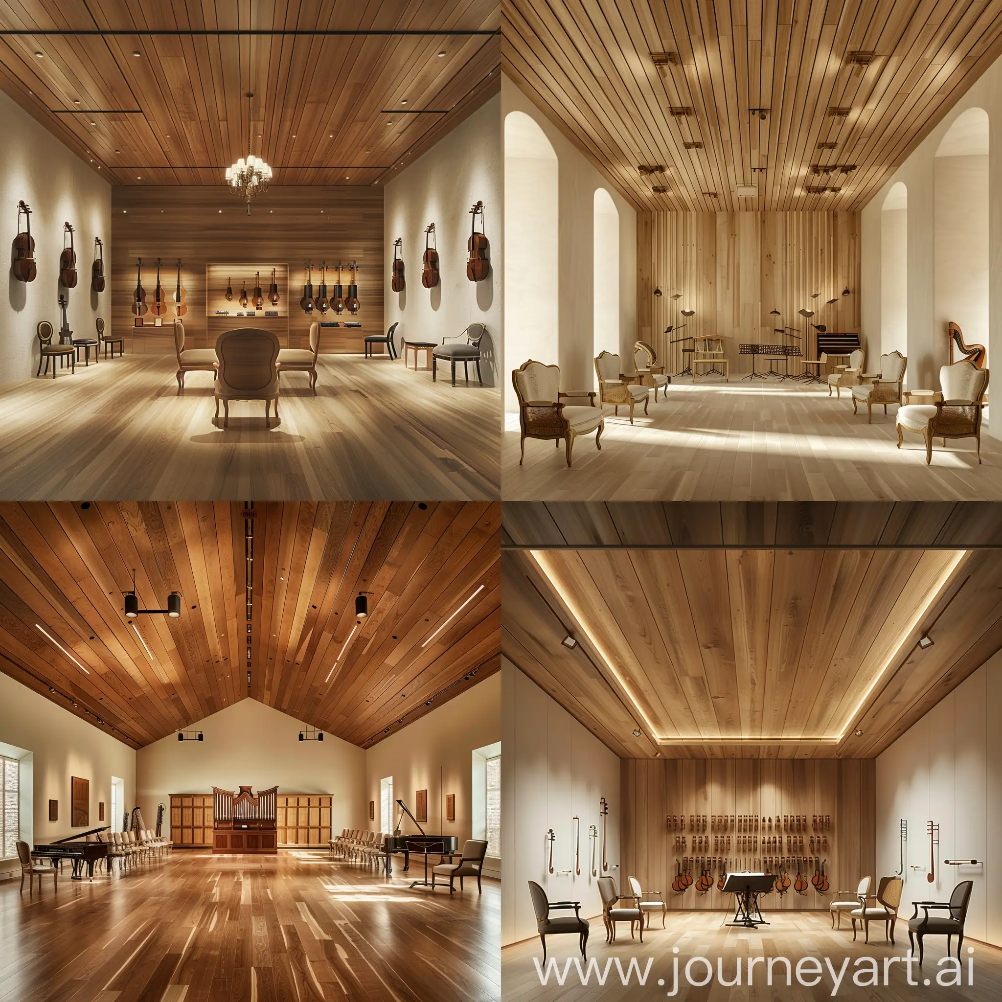 Classical-Music-Museum-Exhibit-with-Wooden-Ceiling-and-Antique-Chairs