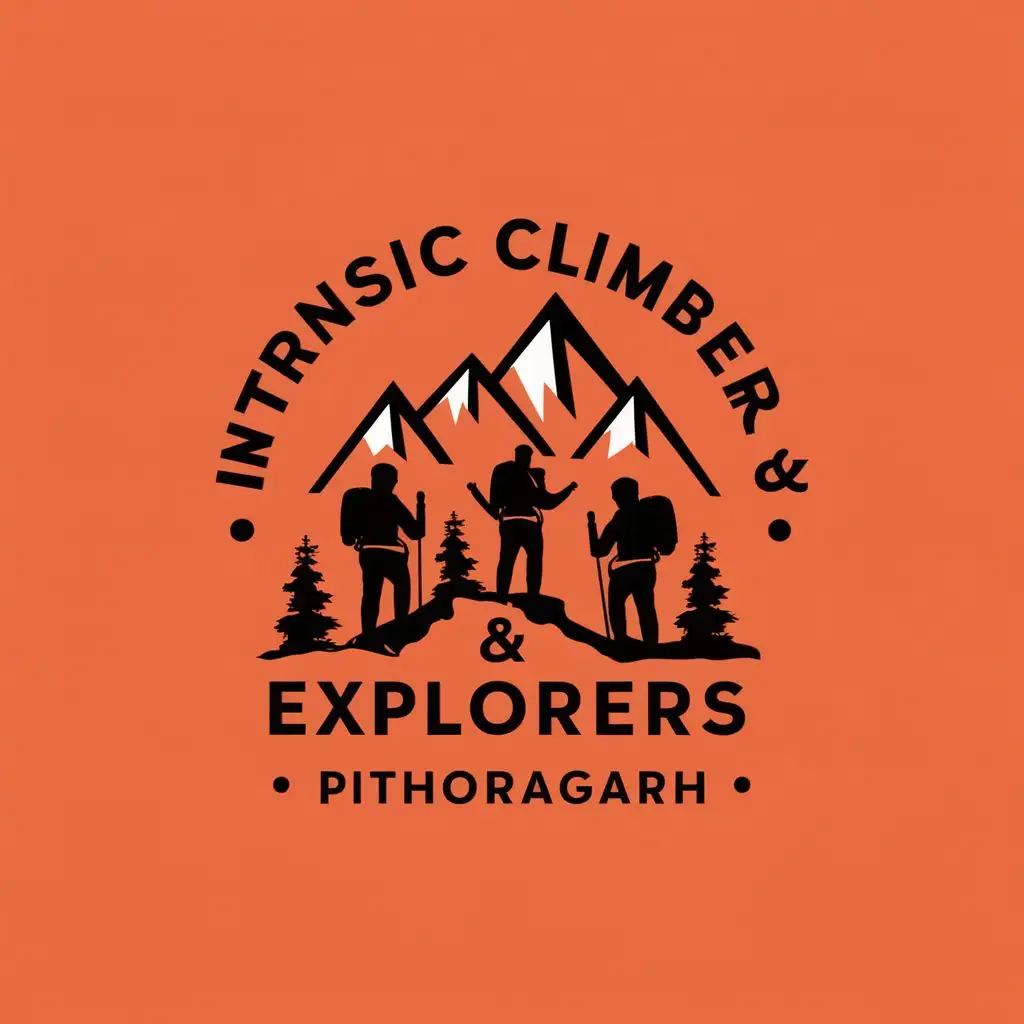 logo, Mountain climbers, with the text "INTRINSIC CLIMBERS & EXPLORERS PITHORAGARH", typography, be used in Travel industry with  background white