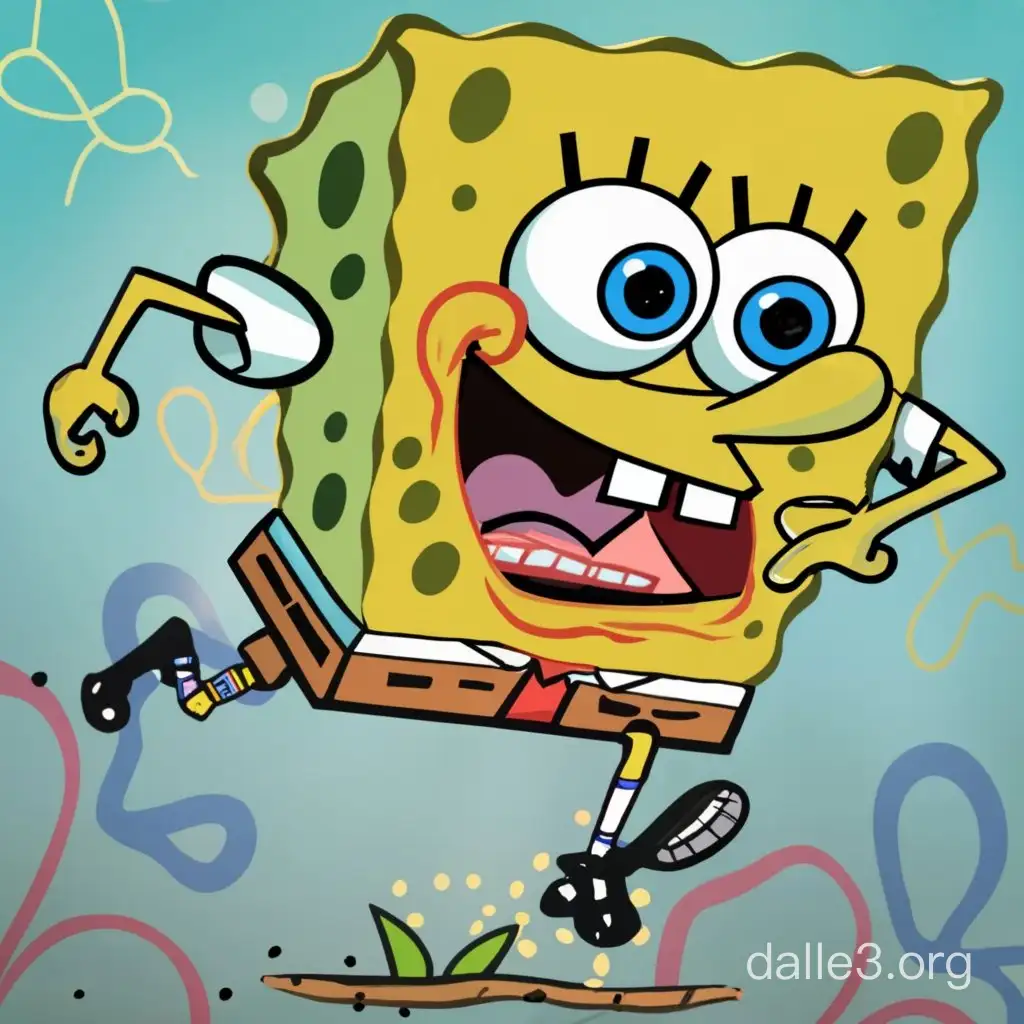 Playful SpongeBob Strikes Dynamic Pose with Gritty Impact | Dalle3 AI