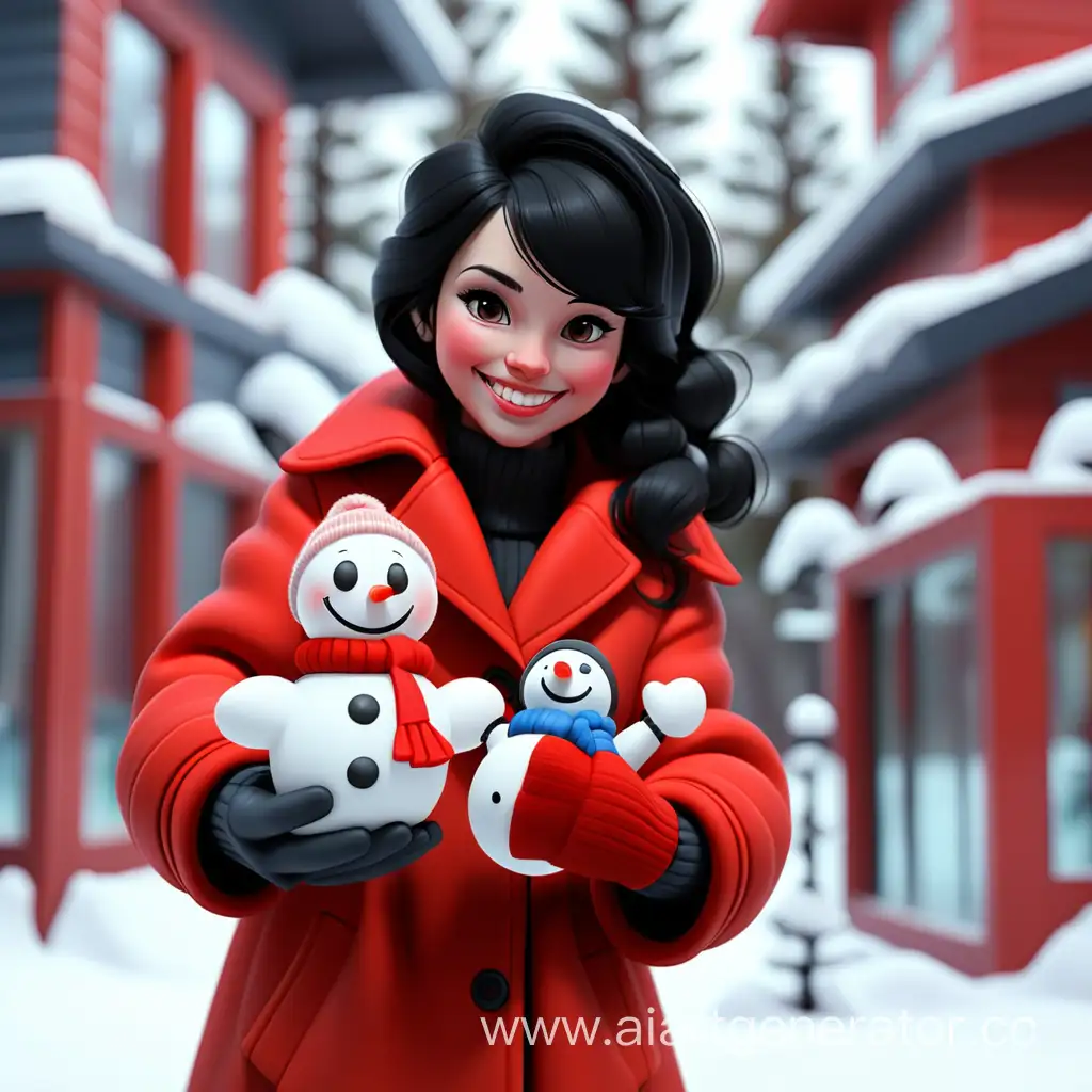 Cheerful-Russian-Girl-in-Red-Coat-Holding-Snowman-on-Vinyl-Cover