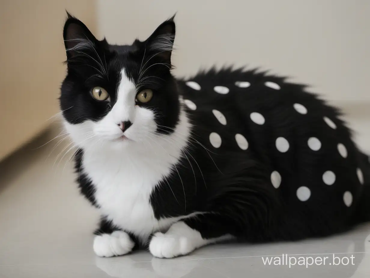 a cat with a black fur with white polka dots