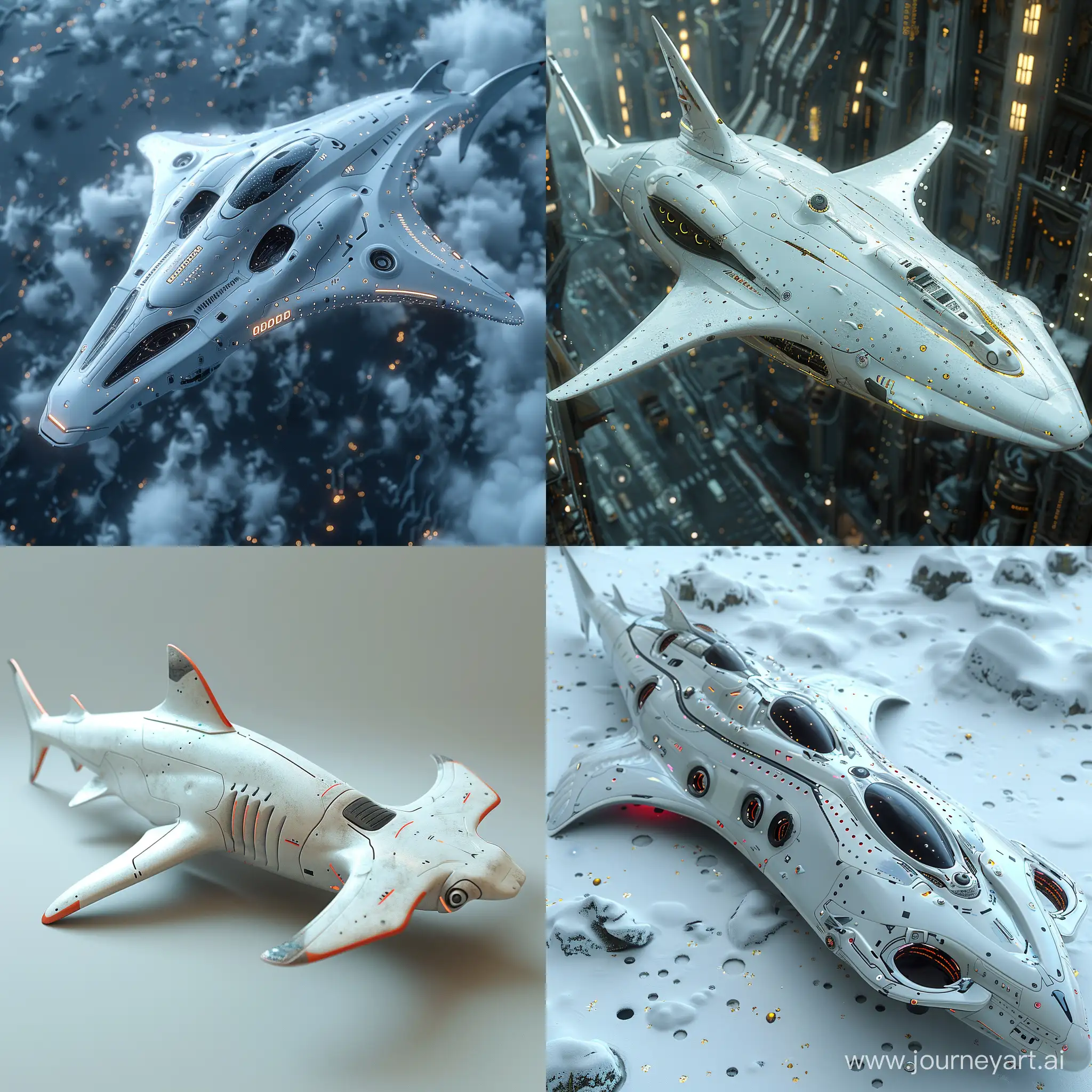 Futuristic sci-fi high-tech hammerhead shark, development, octane render --stylize 1000