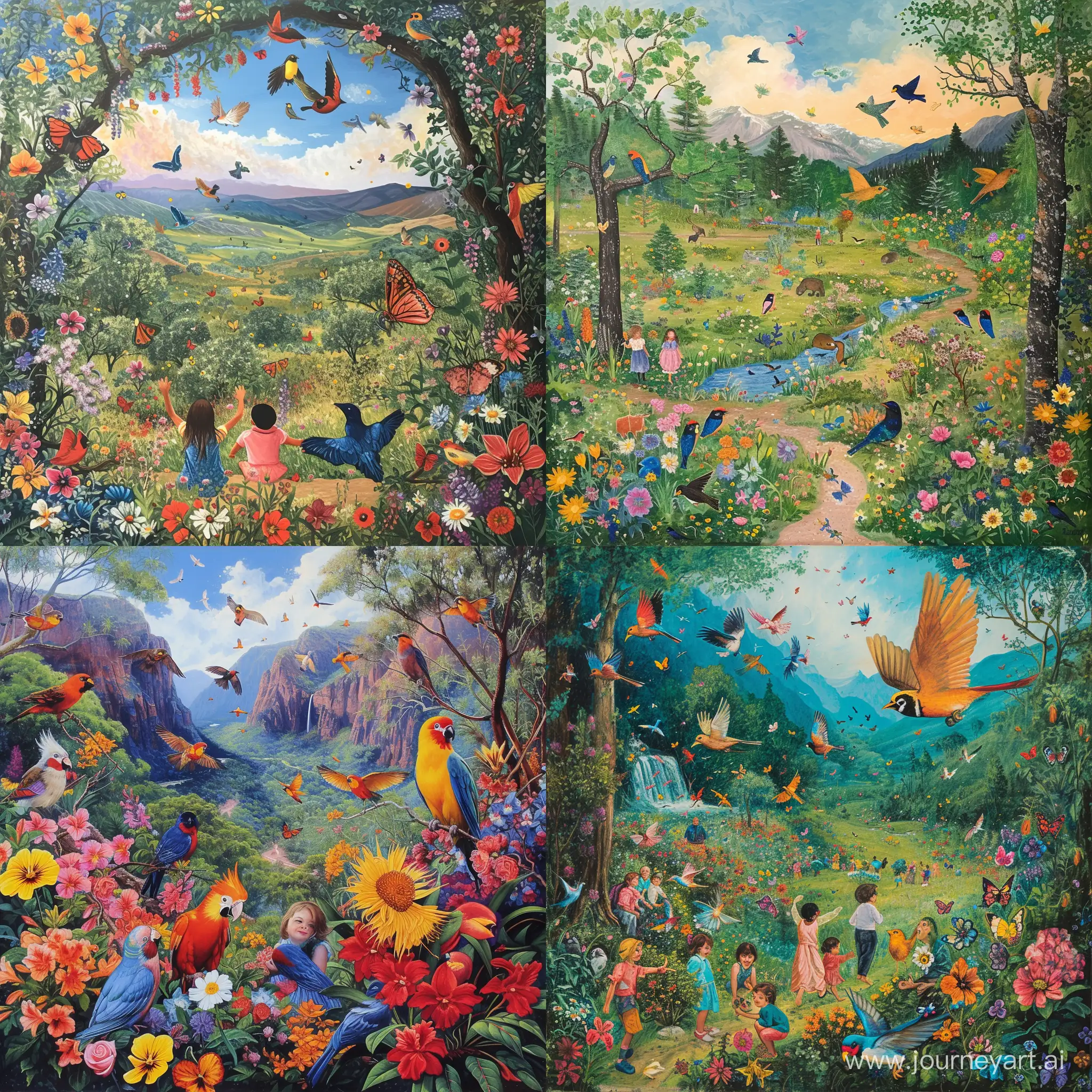 Joyful-Paradise-Valley-Children-Frolicking-Among-Blossoms-and-Birds