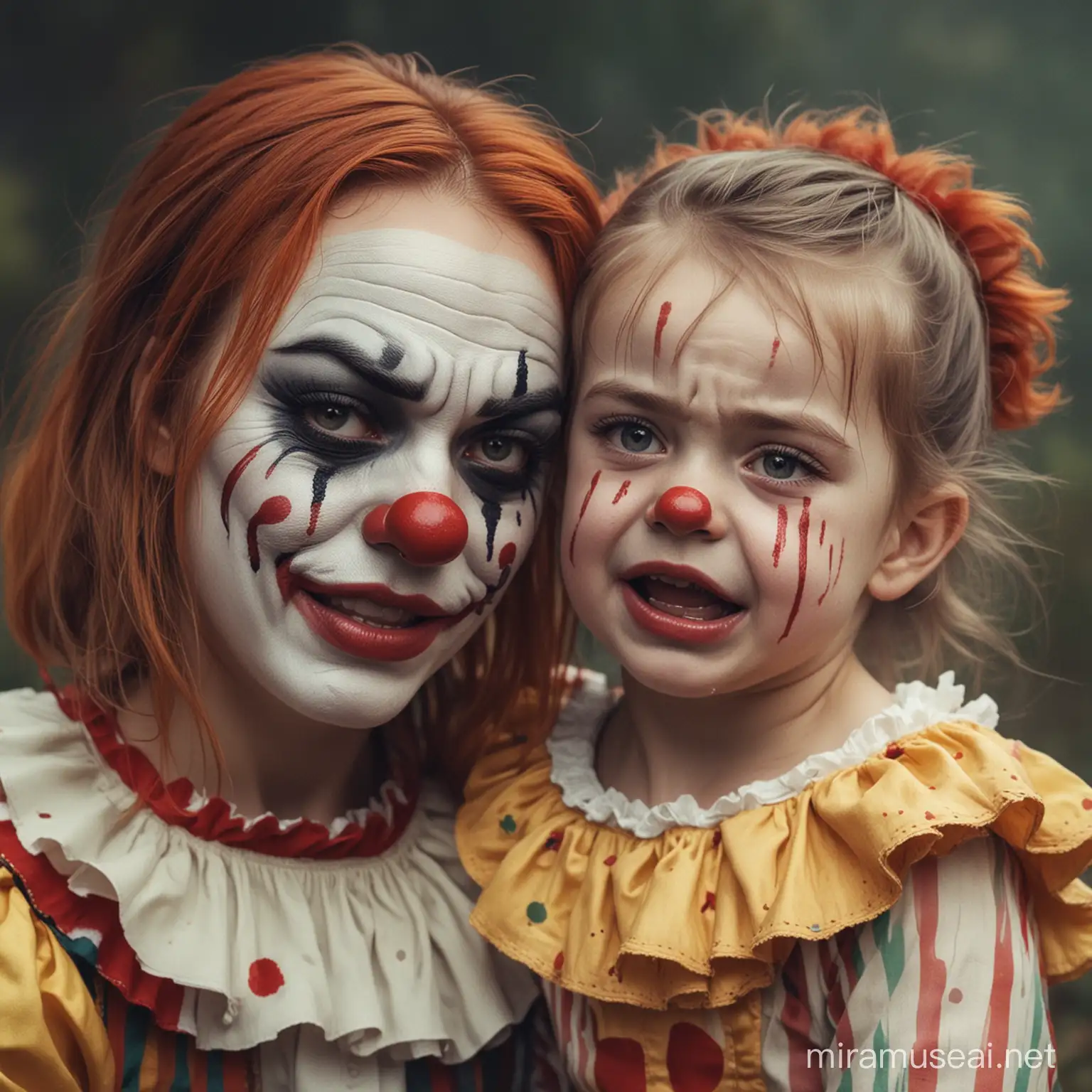 Distressed Little Girl with Sinister Clown