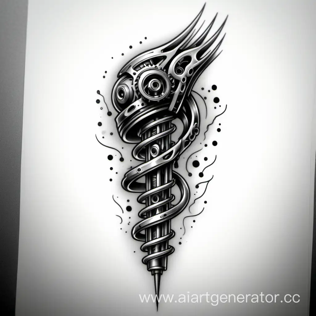 эскиз татуировки в стиле биомеханика рессора как сустав
