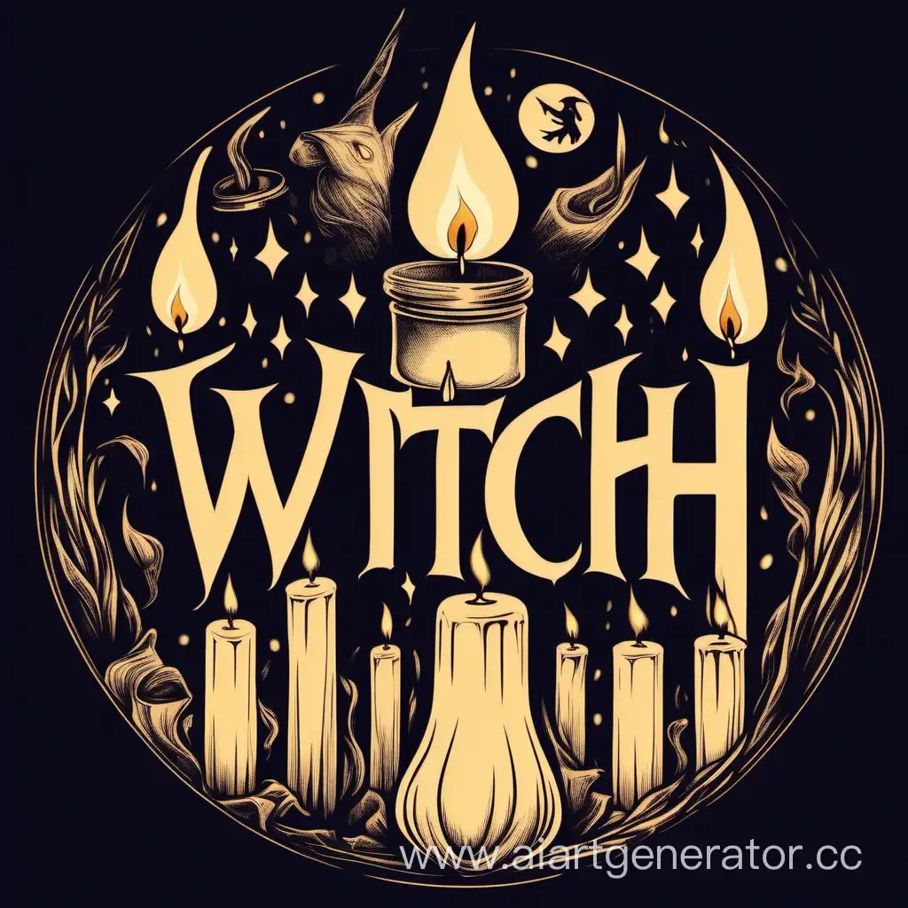 Логотип рука со свечей с длинным пламенем, изображение таро символа на баночке свечи. Название красивым шрифтом сверху - Witch Candle
Красивое оформление самого рисунка, чтобы было магически и волшебно
