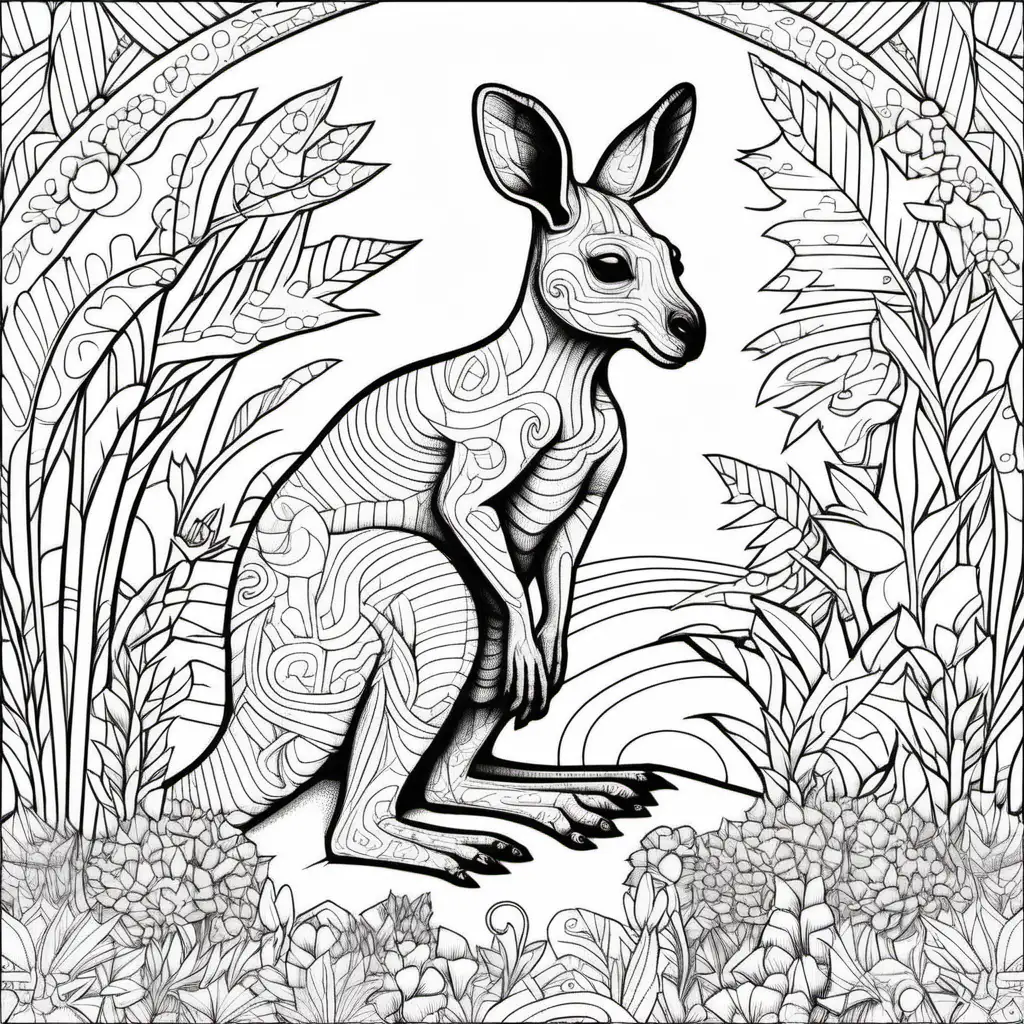 /imagine colouring page for adults, Kangaroo Rex, thick lines,  no shading --ar 9:11