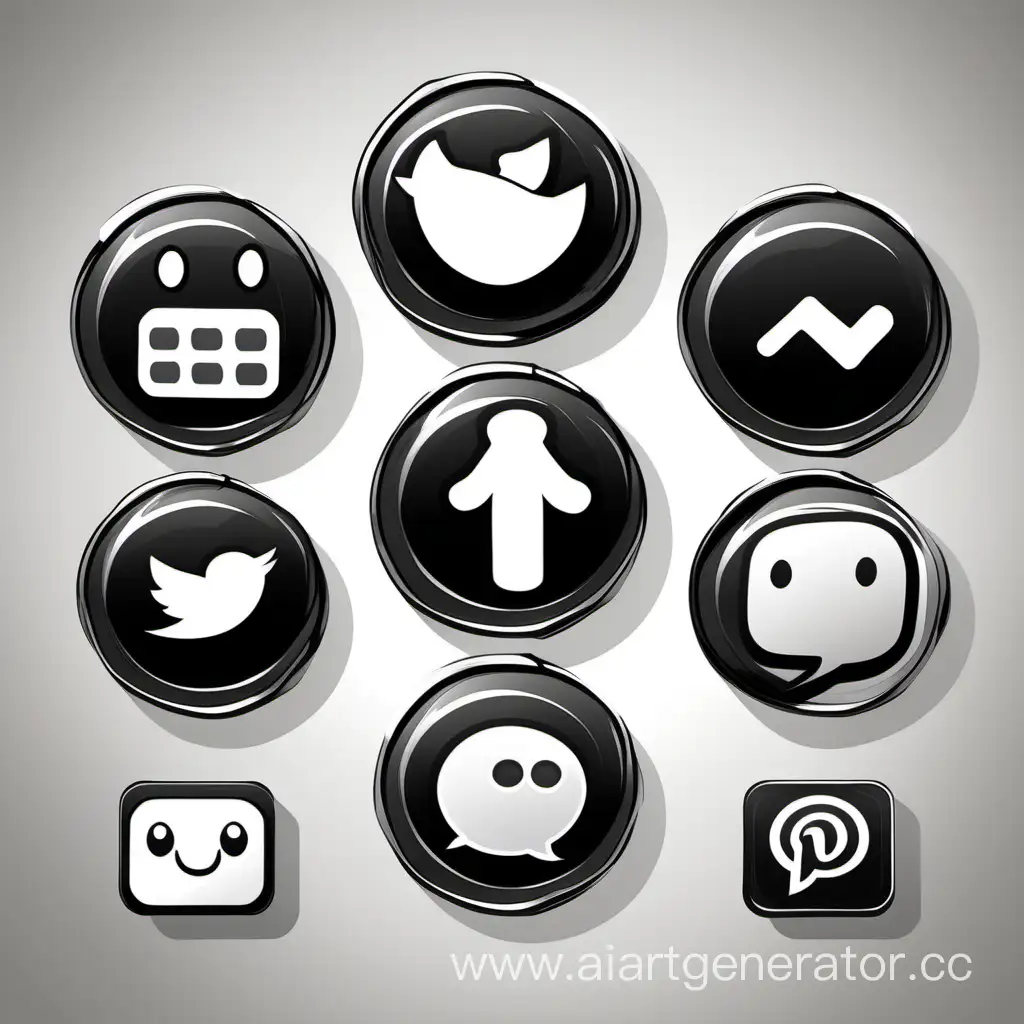 Чёрно-белая кнопка социальные сети, в стиле аниме