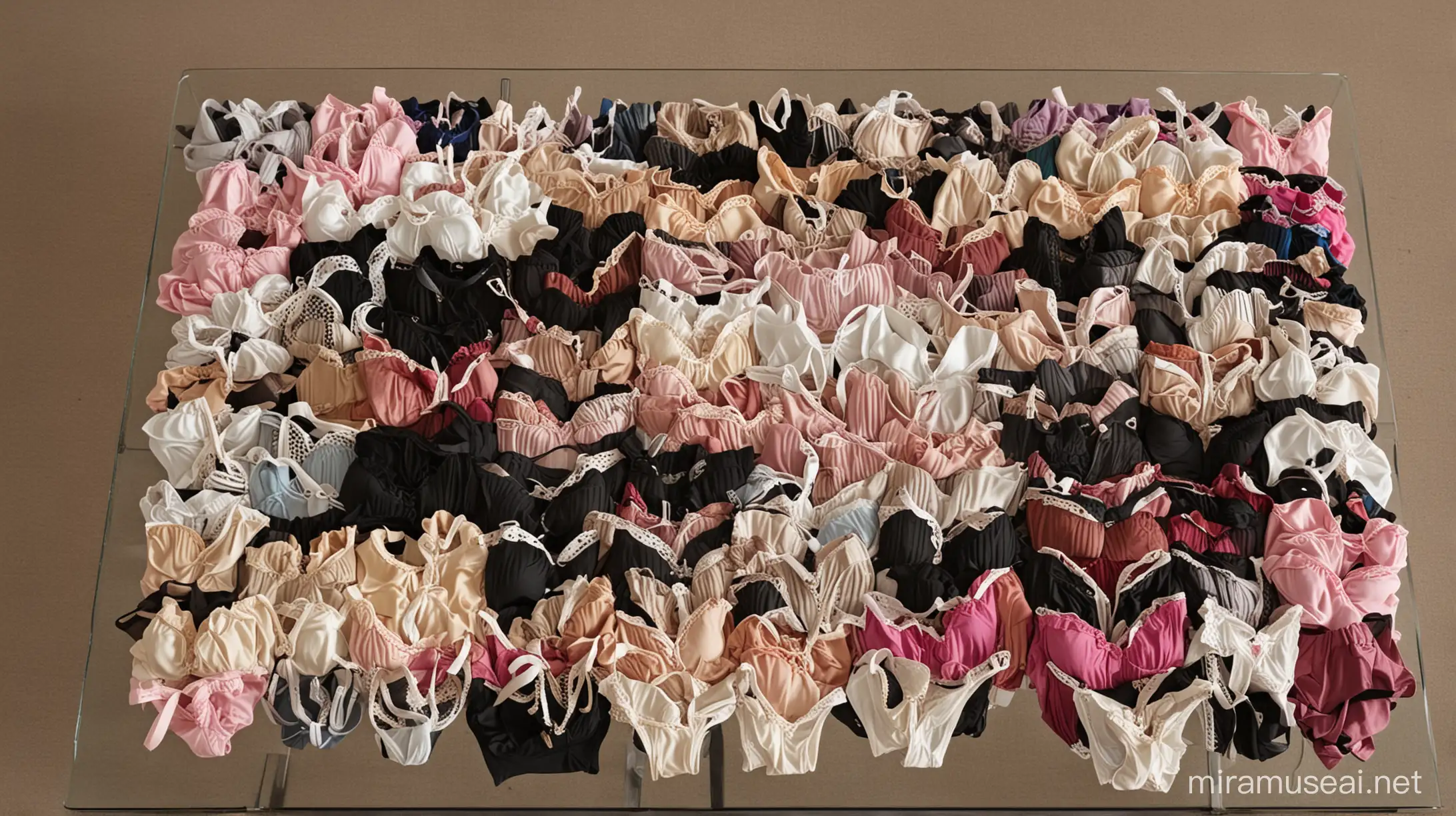 Table filled with dropped bras, panties and tights