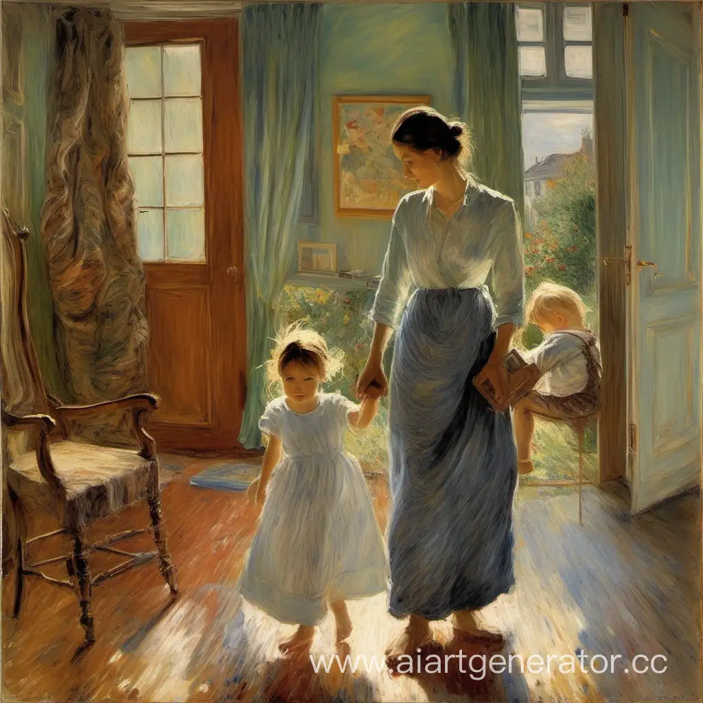 Impressionist-Family-Home-Parents-and-Children-Embracing-Beginnings