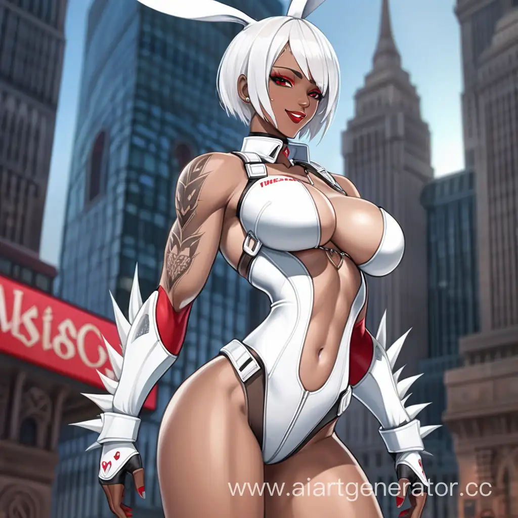 Fierce-Female-Warrior-with-Rabbit-Ears-in-White-Armor-and-HeartShaped-Tattoo