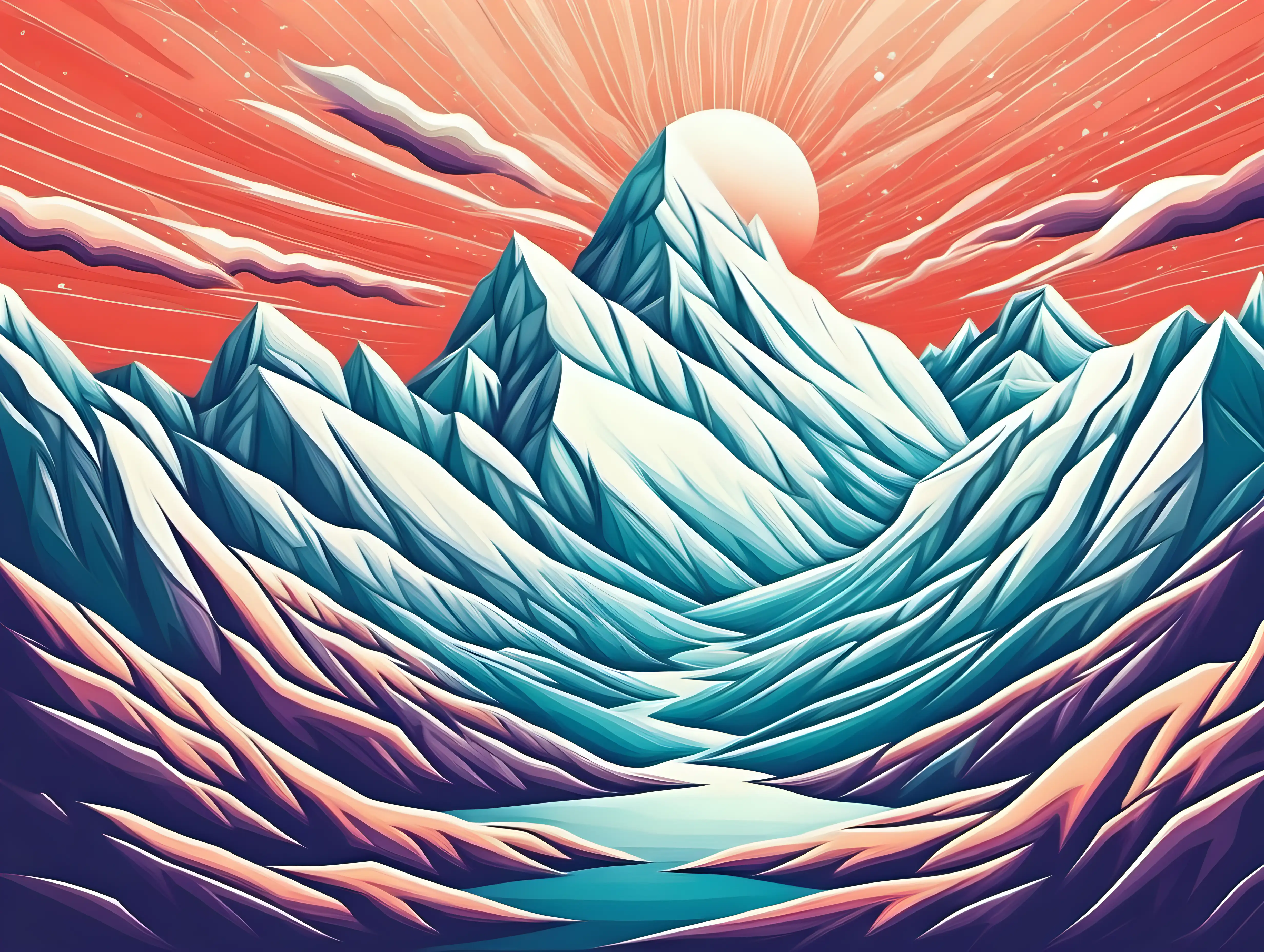 dream scape snow capped mountains, contemporary art style
