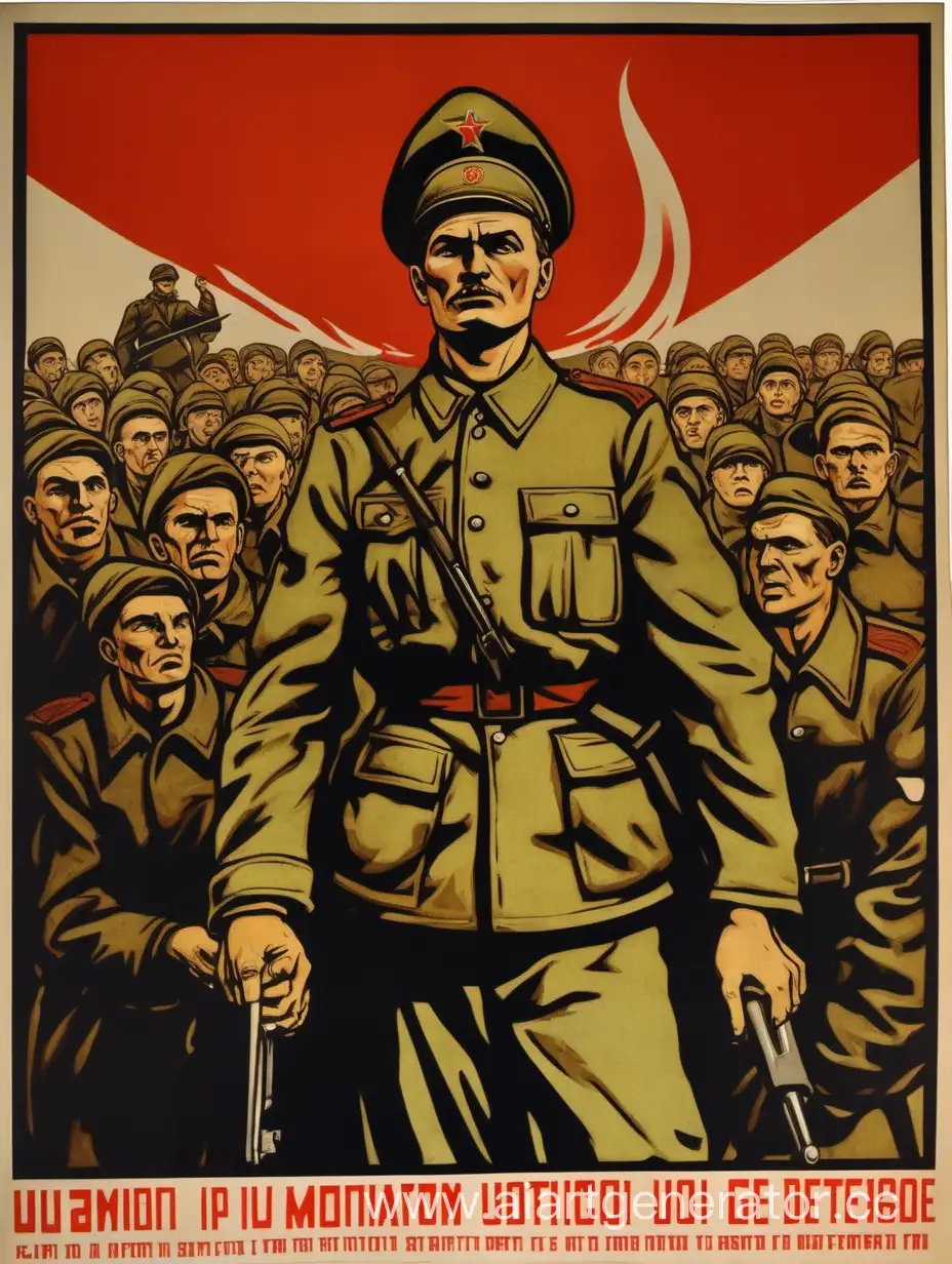 Агитационный плакат в стиле советского союза, на котором солдат зазывает вступить в гражданскую оборону