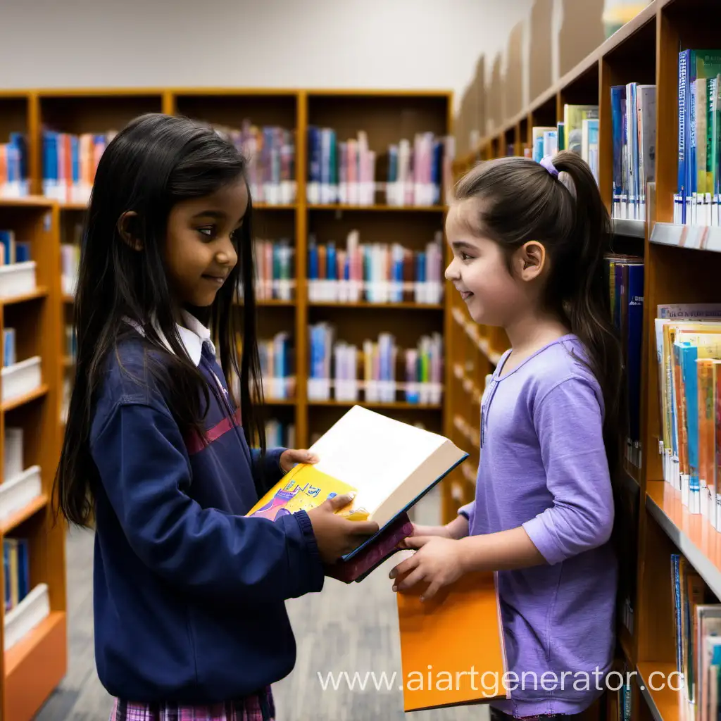 a girl gets a book in the library


