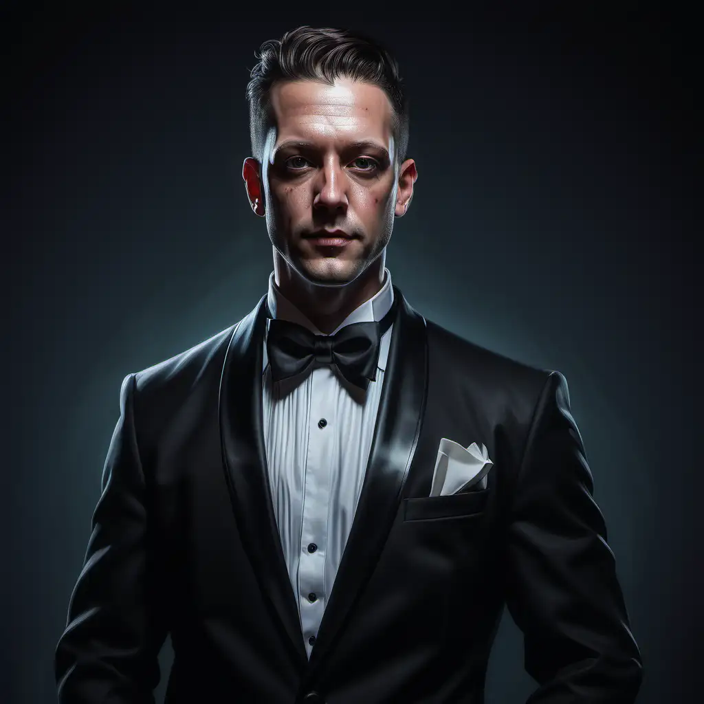 Jason McIntyre in a tuxedo, in the style of realism