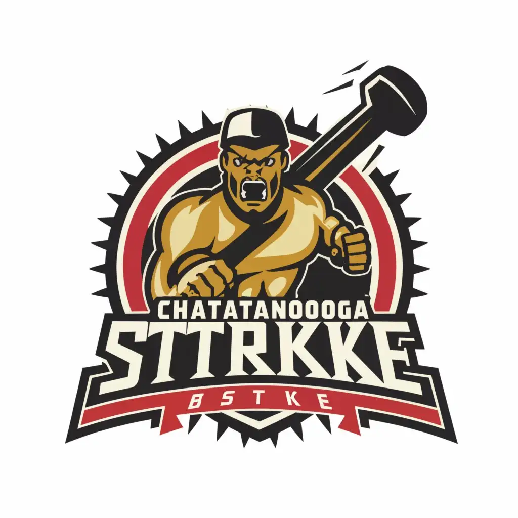 a logo design,with the text "Chattanooga Strike

", main symbol: logo for my basketball team logo Style: mascot something like a sledge-hammer striking an railroad spike...maybe an angry personified sledge-hammer..,Minimalistic,clear background