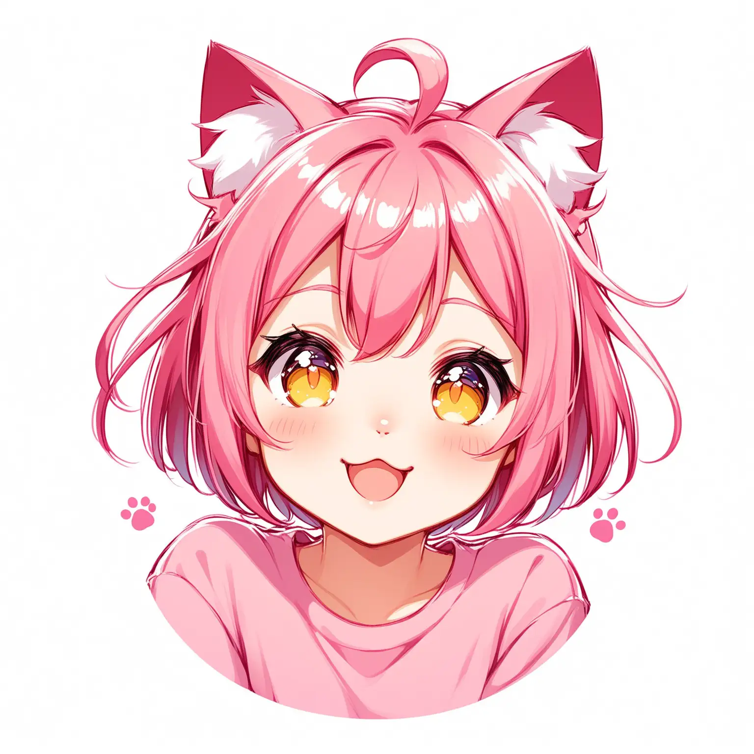 Cute-AnimeStyle-Girl-with-Pink-Hair-and-Cat-Ears-in-Cheerful-Pose-on-White-Background