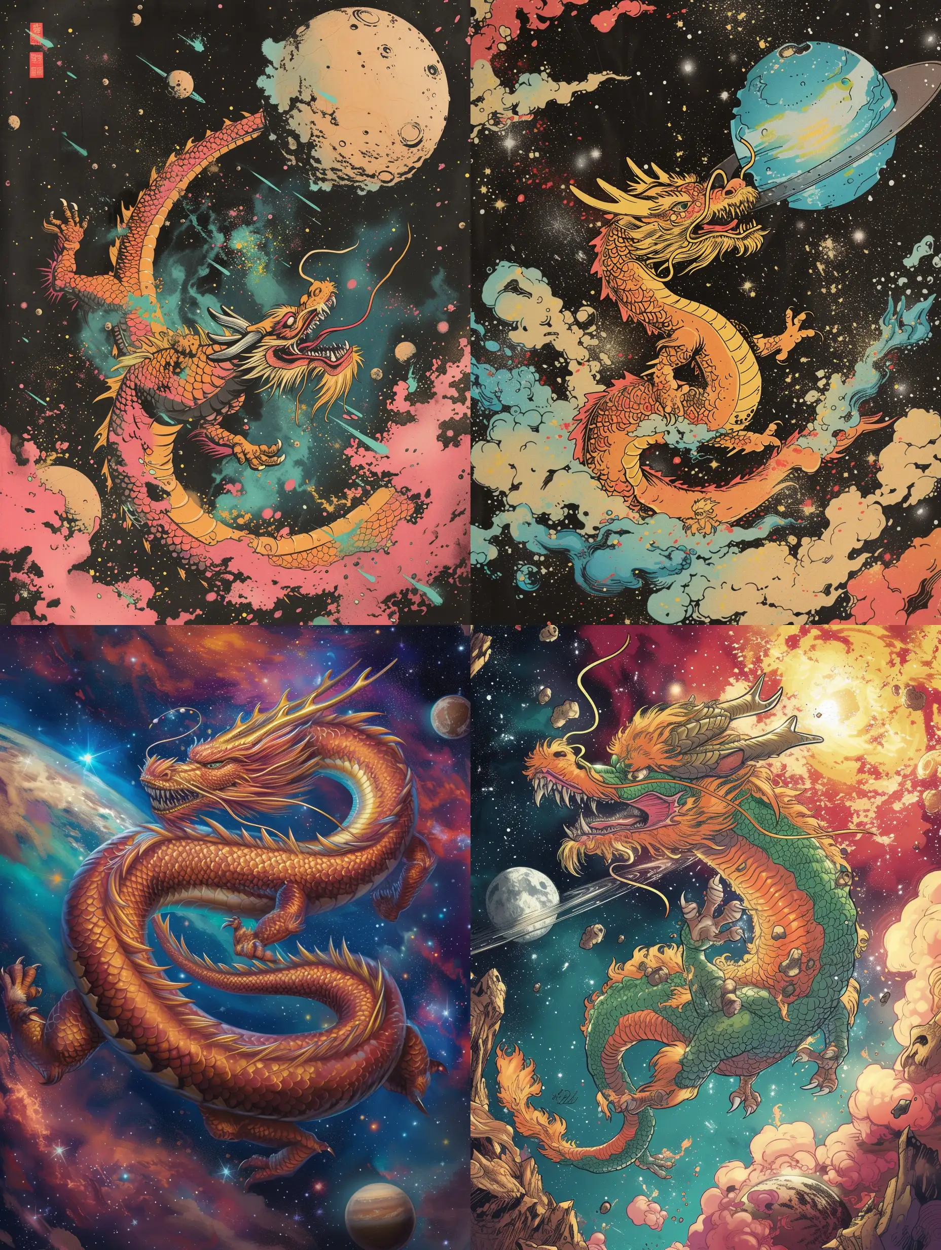 Comic-Style-Chinese-Dragon-in-Space-Encounter-with-Animals