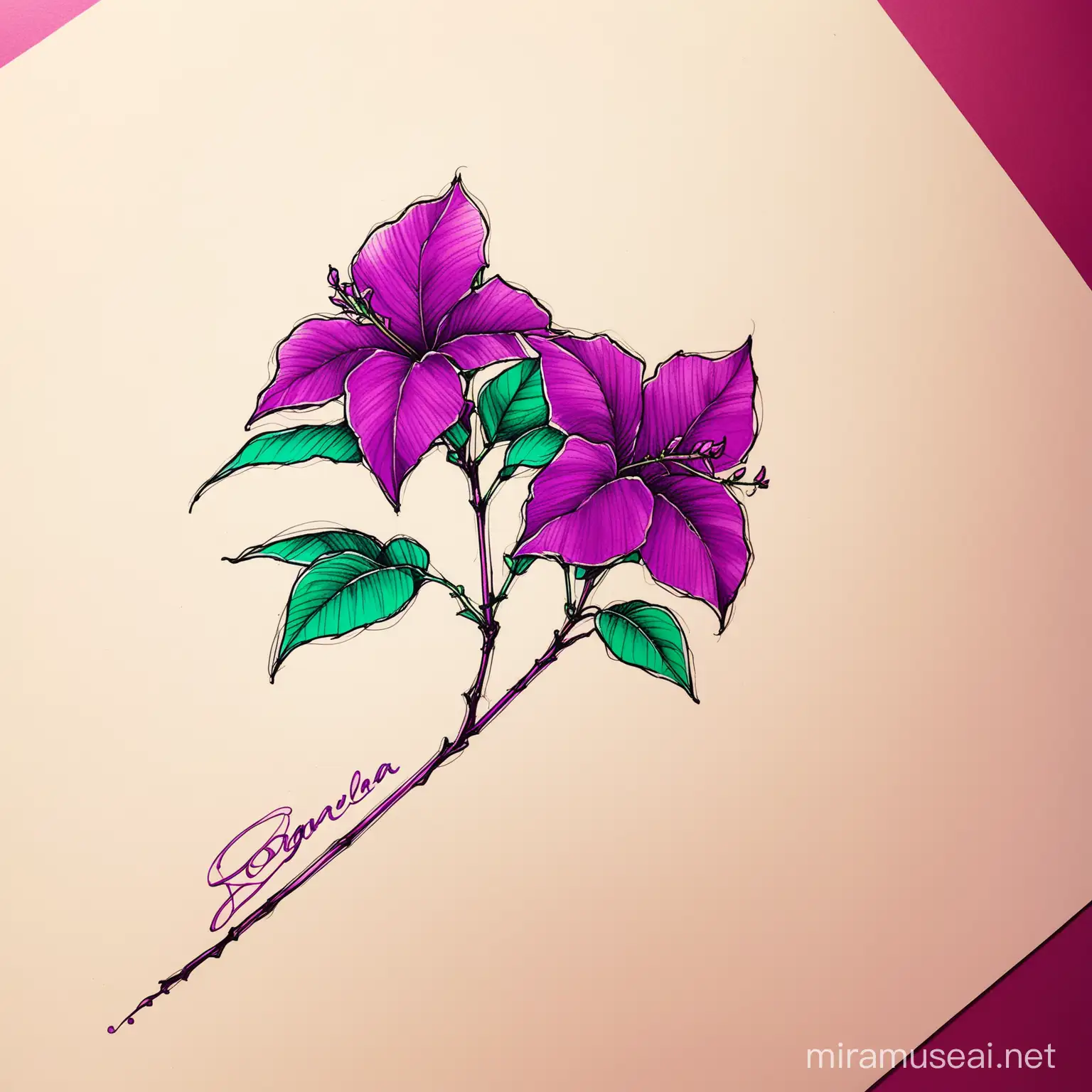 Purple Bougainvillea Tattoo with Autograph Design
