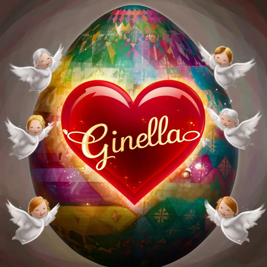 Vibrant Easter Egg with Personalized Heart Surrounded by Cherubs
