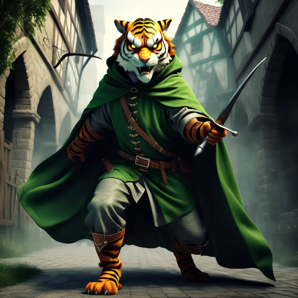 Furious Tiger Robin Hood Medieval Defender in Green Cloak