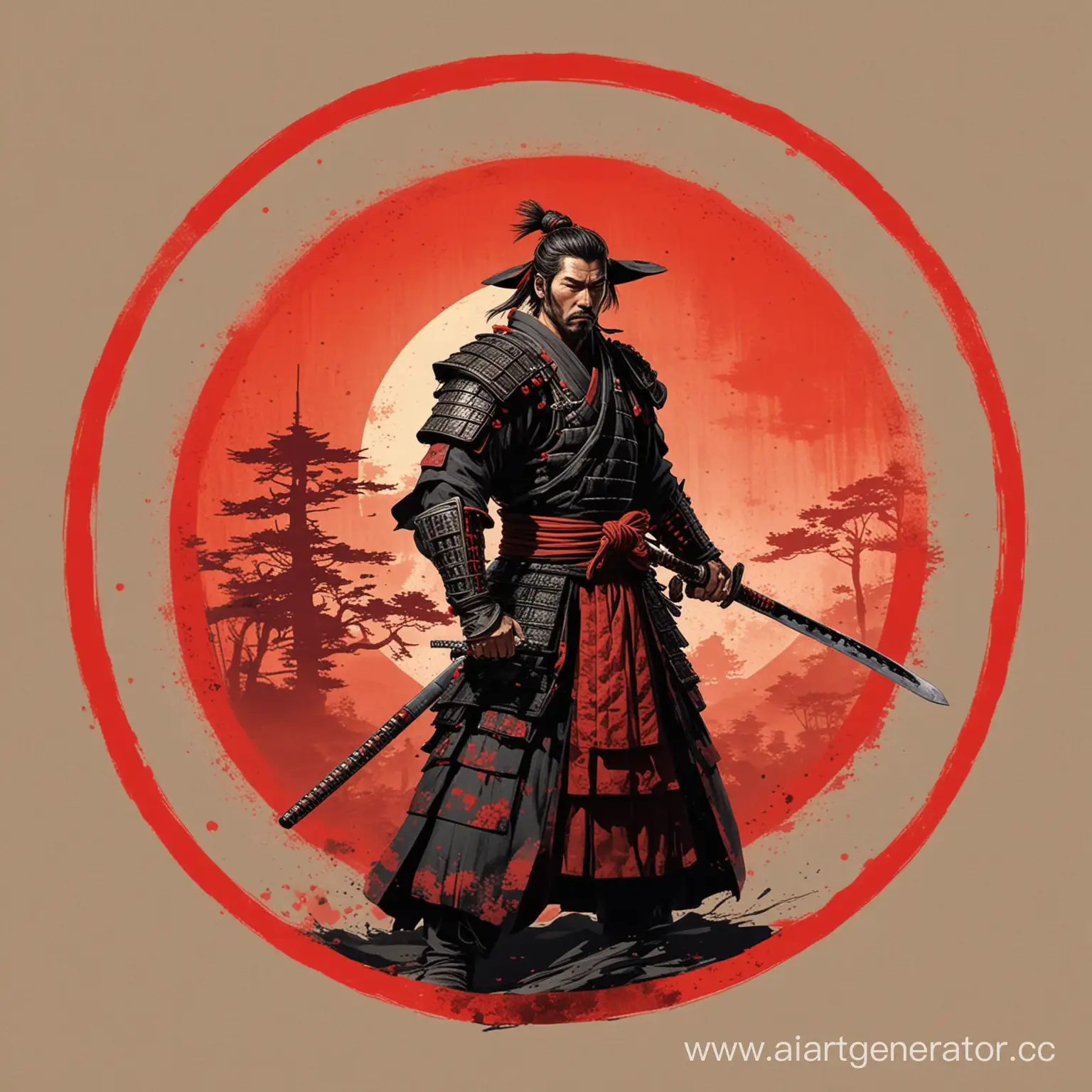 Samurai-in-Focus-Elegance-and-Strength-in-a-Minimalist-Circle