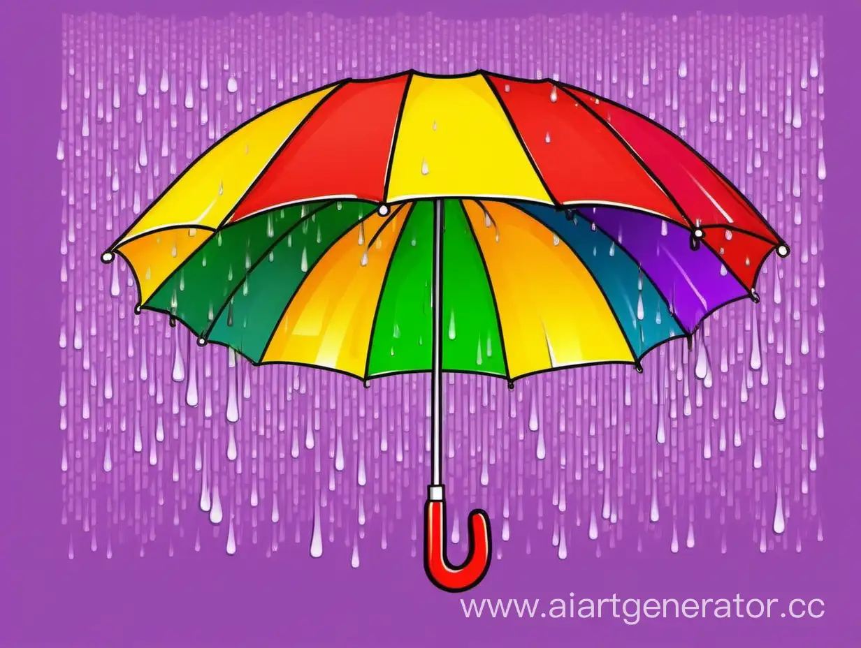 Colorful-Umbrella-with-Transparent-Raindrops-on-Purple-Background