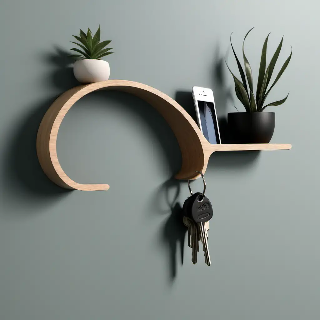 Elegant Organic Wall Key Holder with Curved Shelves