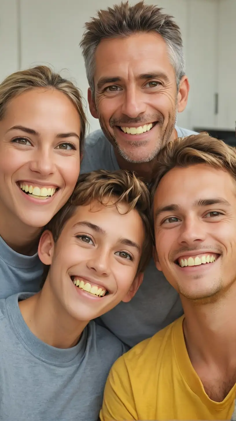 Family Grinning with Yellow Teeth
