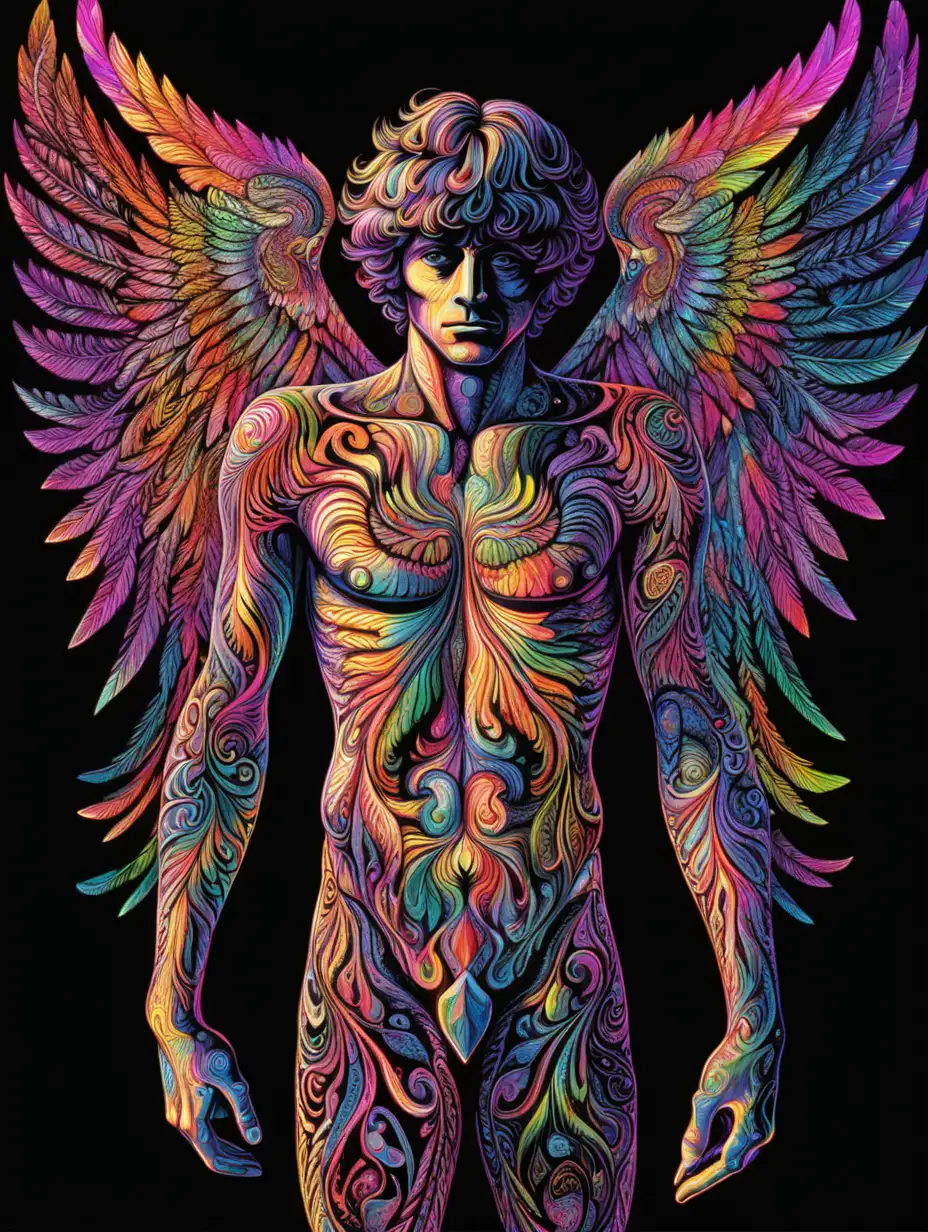 psychedelic art of a  MAN WITH  WINGS
On a black background