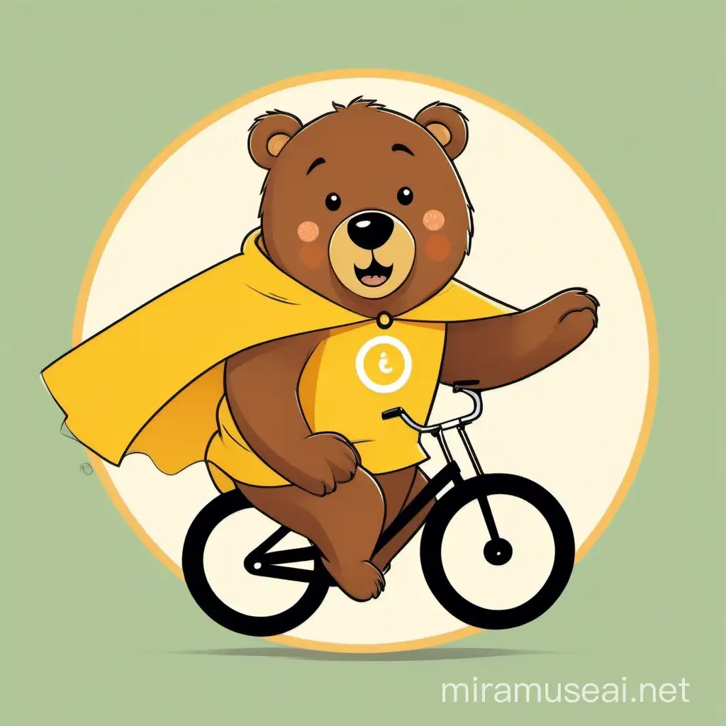 Cheerful Brown Bear Cycling with Cape in Sunny Yellow Setting