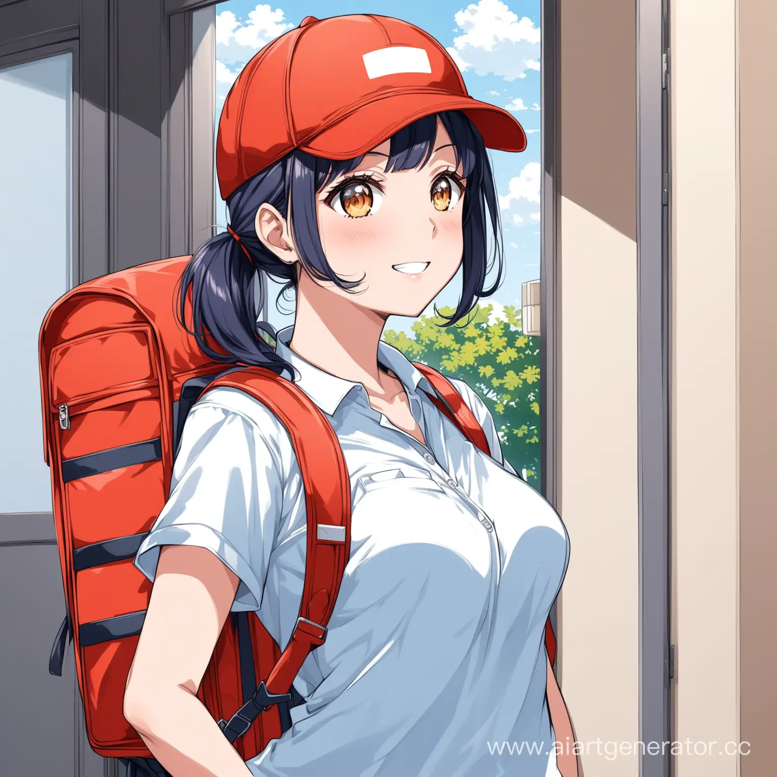 курьер доставка  с рюкзаком девочка в стиле аниме