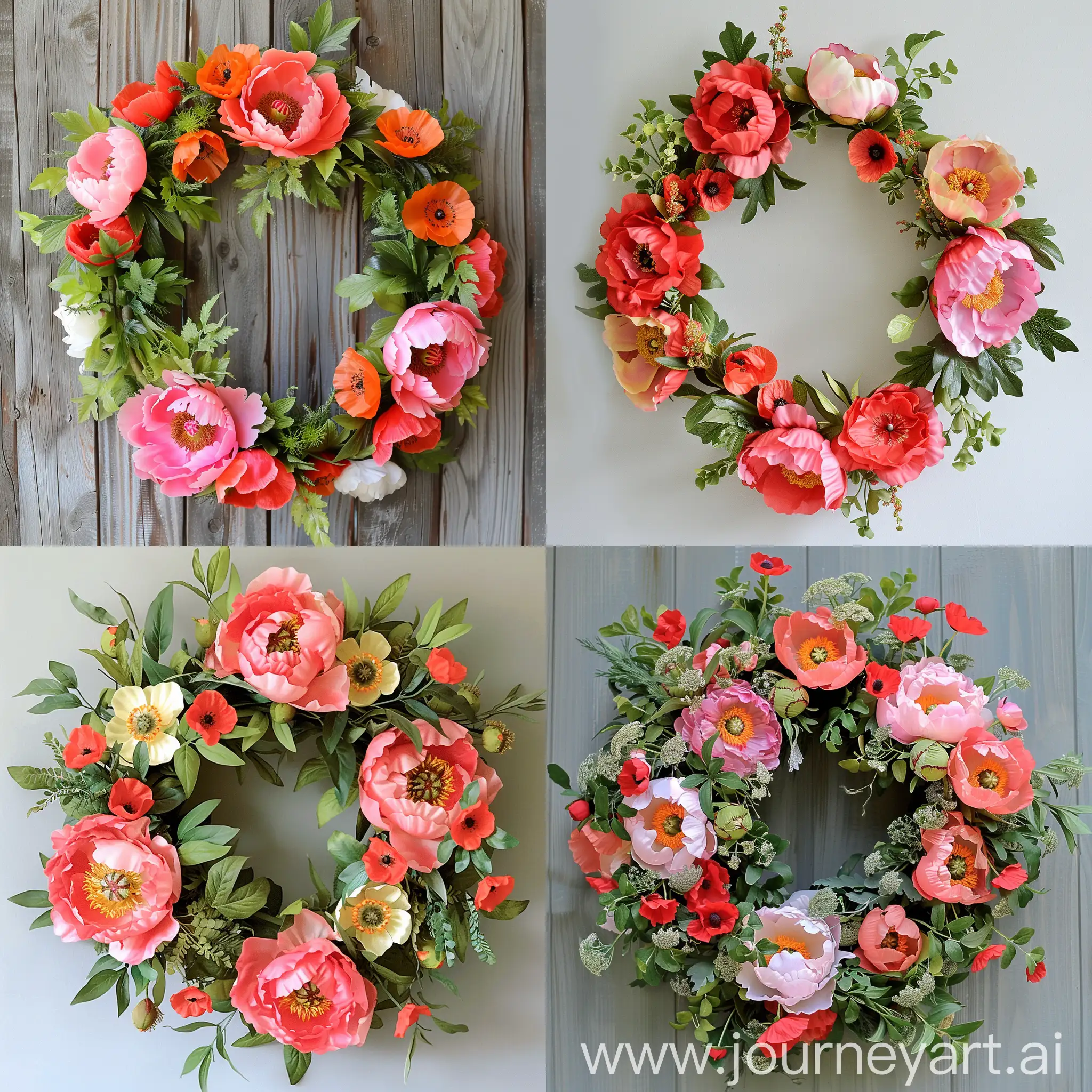 decorative wreath of peony and poppies