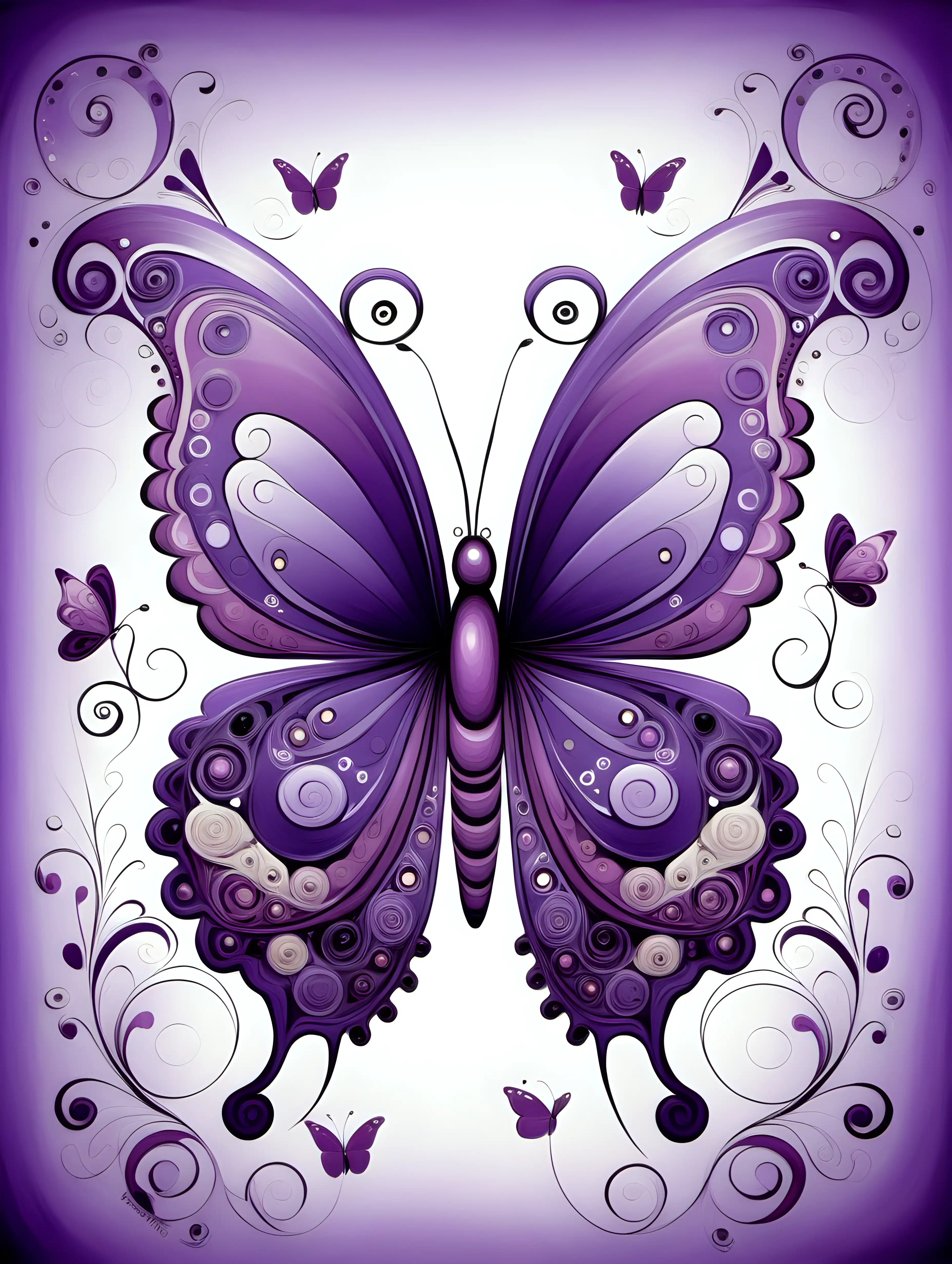 Colorful Whimsical Butterfly Art in Shades of Purple