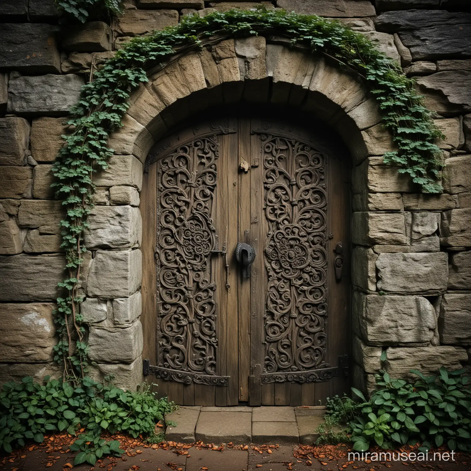 Dark, scary, underground tunnels, no tiles or carved stone, barely any light, shady guild secret round stone door hidden with one ancient magical carving.