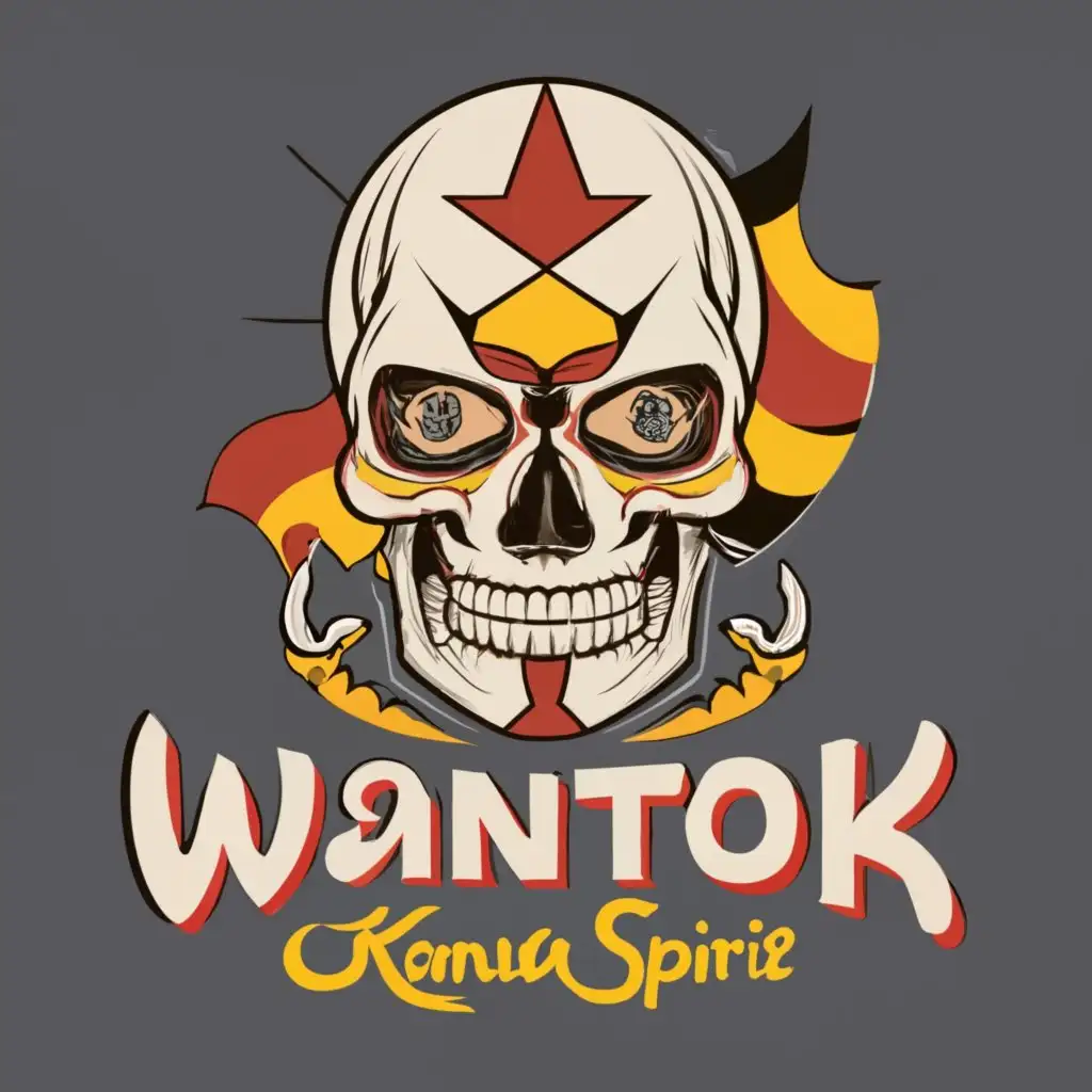 logo, Skull with Papua New Guinea Flag color, with the text "WANTOK, Kanaka Spirit", typography