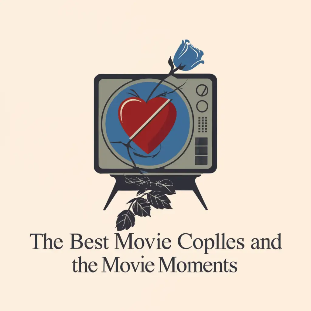 a logo design,with the text "The best movie couples and movie moments." main symbol:The heart is in the television, and nearby is a blue rose with the inscription below: Best movie couples and movie moments. Moderate, be used in Entertainment industry, clear background