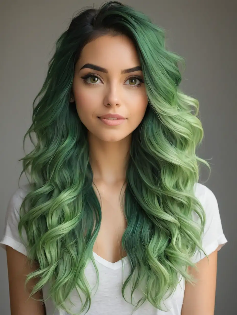 Stylish Woman with Vibrant Green Ombre Hair